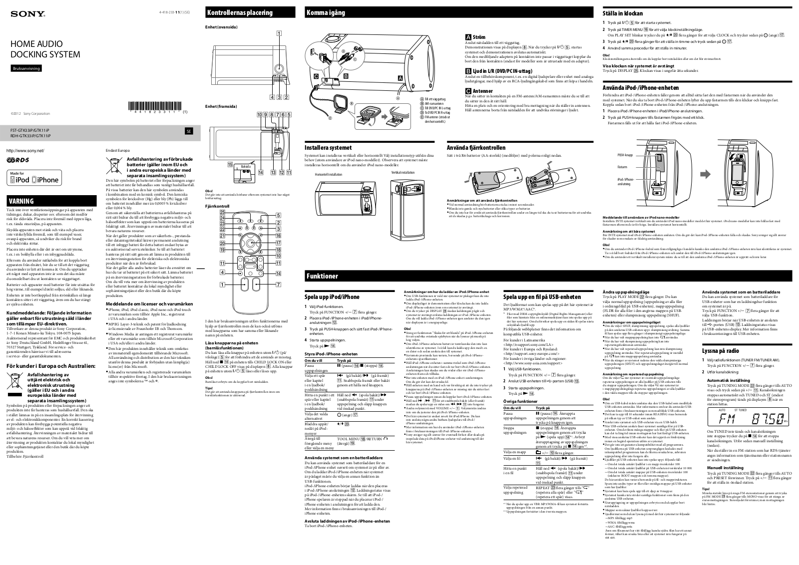 Sony RDH-GTK11iP User Manual