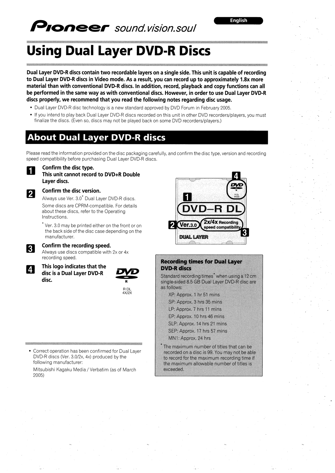 Pioneer DVR-433H-S, DVR-530H-S, DVR-630H-S User manual