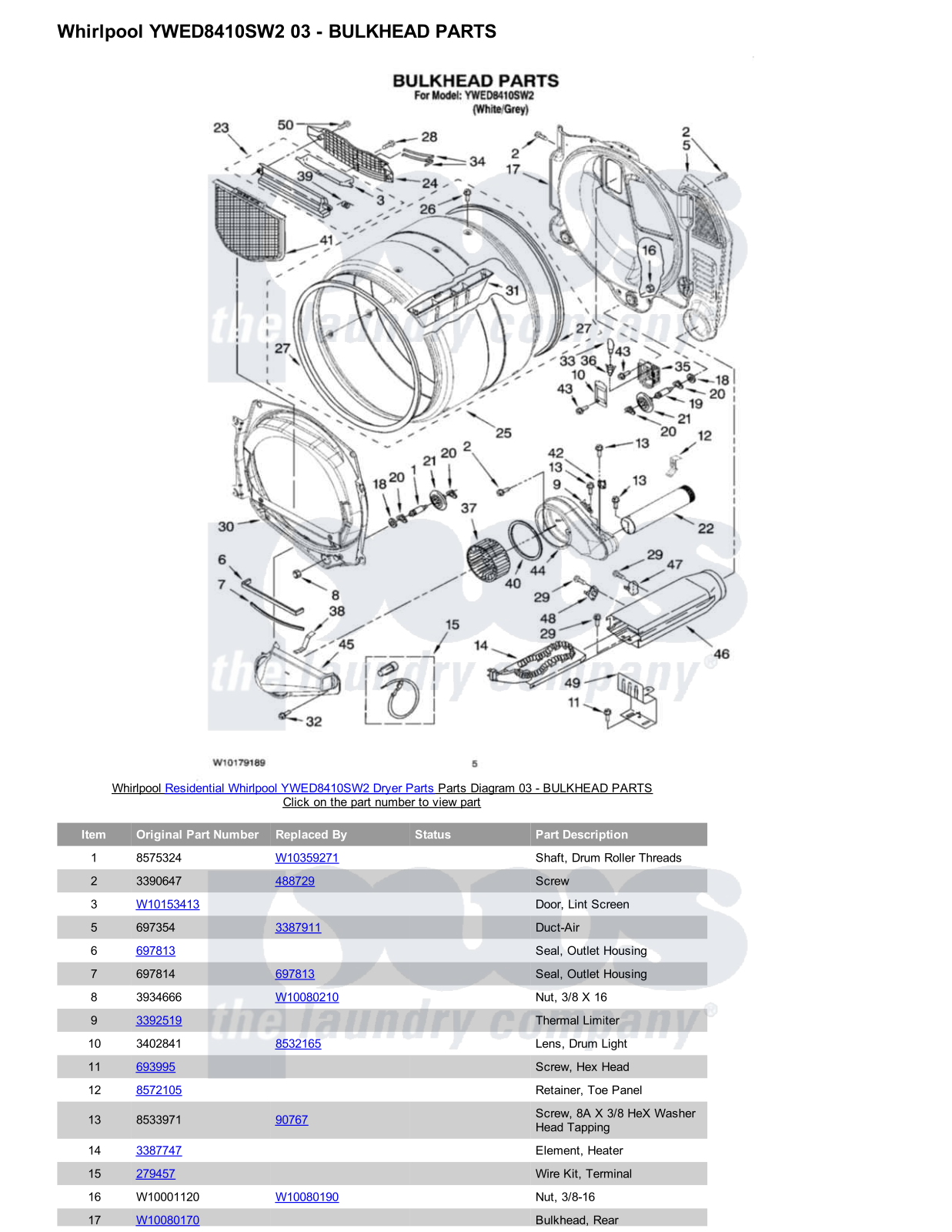 Whirlpool YWED8410SW2 Parts Diagram