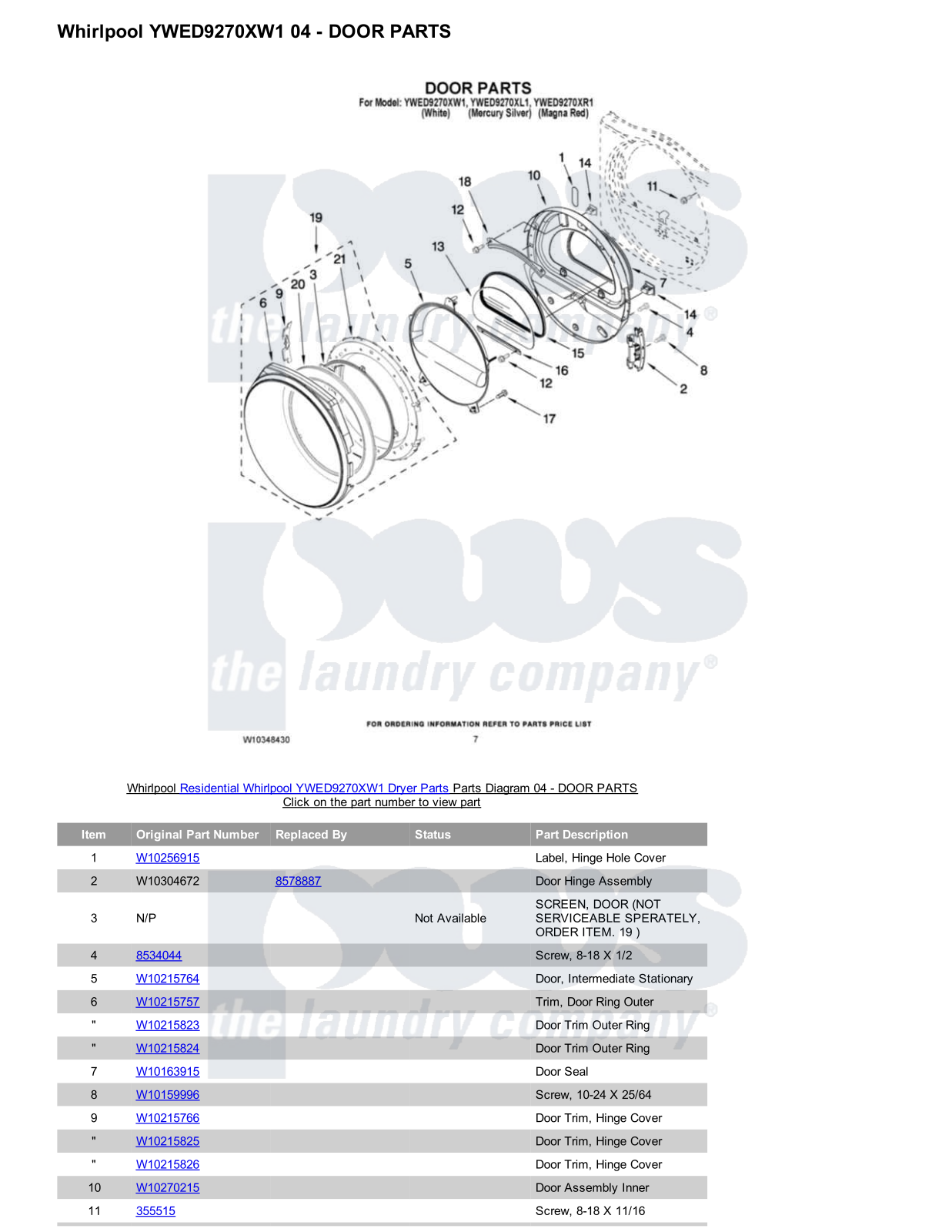 Whirlpool YWED9270XW1 Parts Diagram