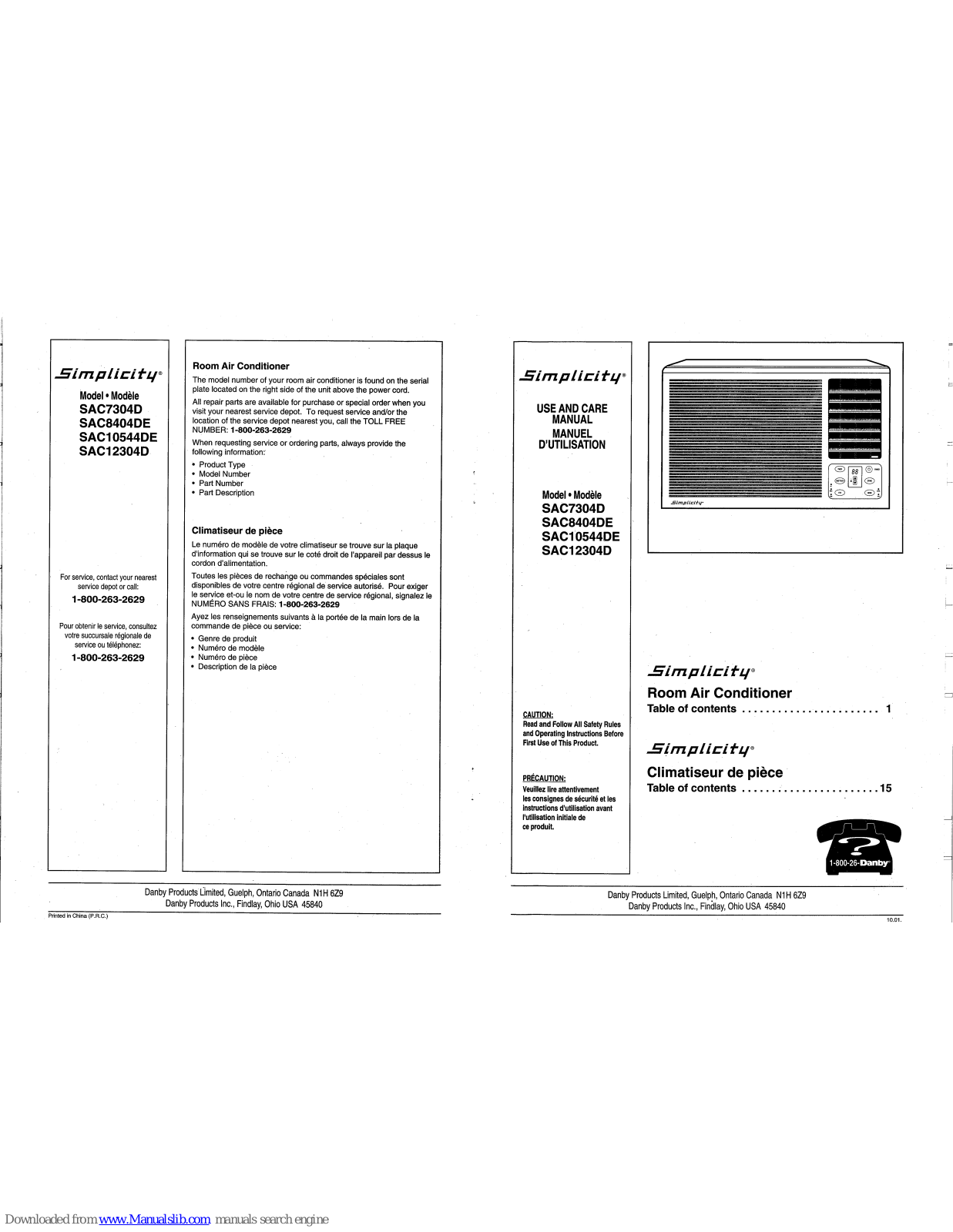 Simplicity SAC10544DE, SAC12304D, SAC7304D, SAC8404DE User Manual