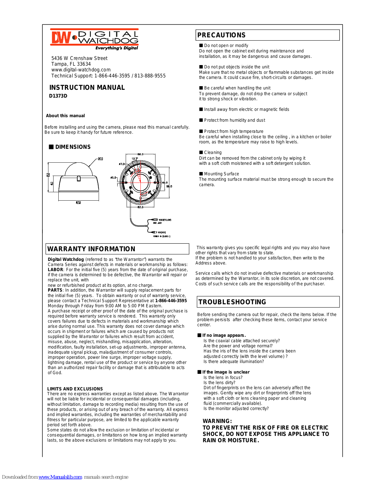 Digital Watchdog D1373D Instruction Manual