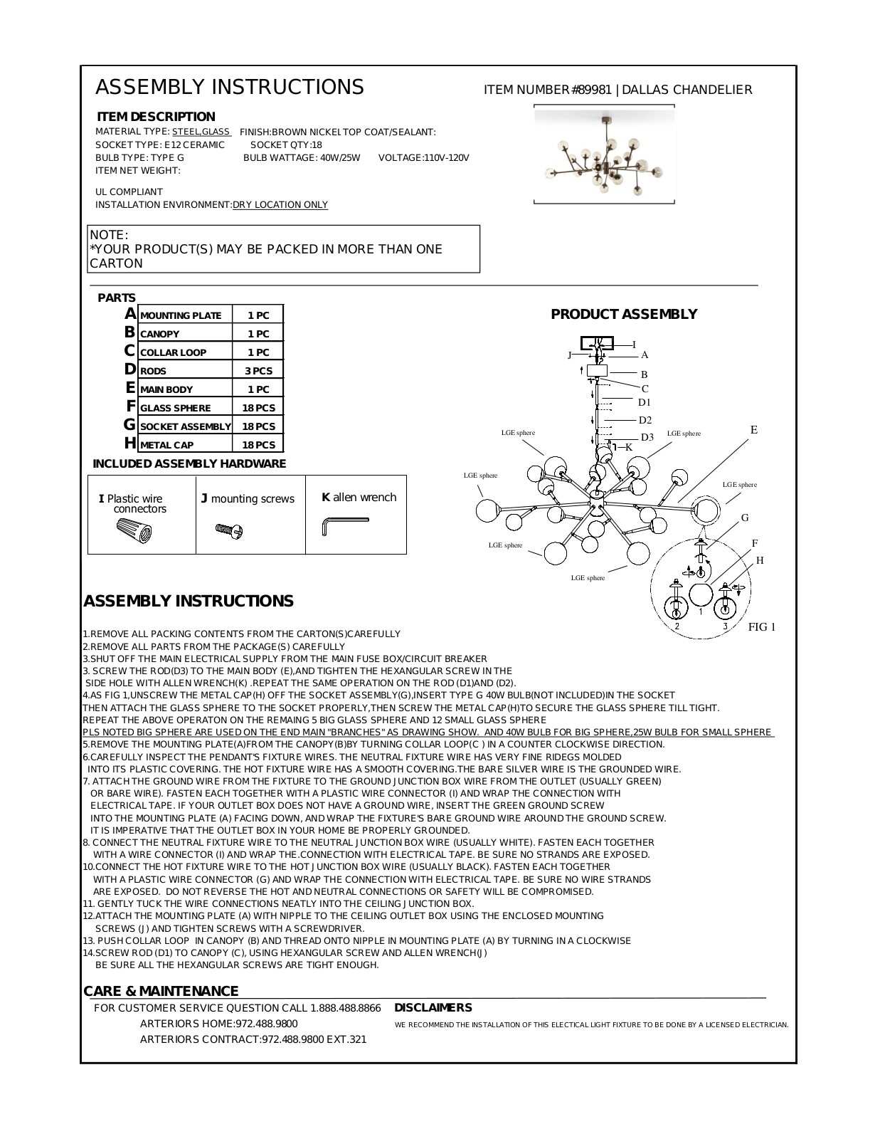 Arteriors 89981 Instruction Guide