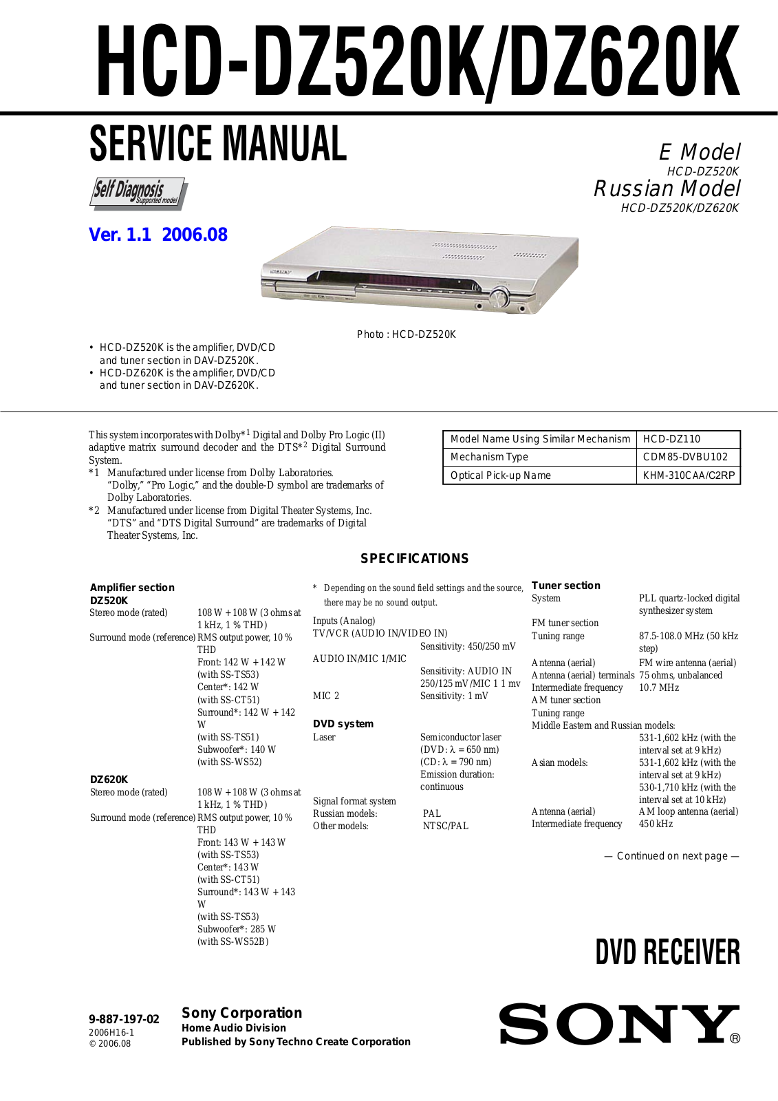 Sony HCD-DZ520K, HCD-DZ620K Service Manual