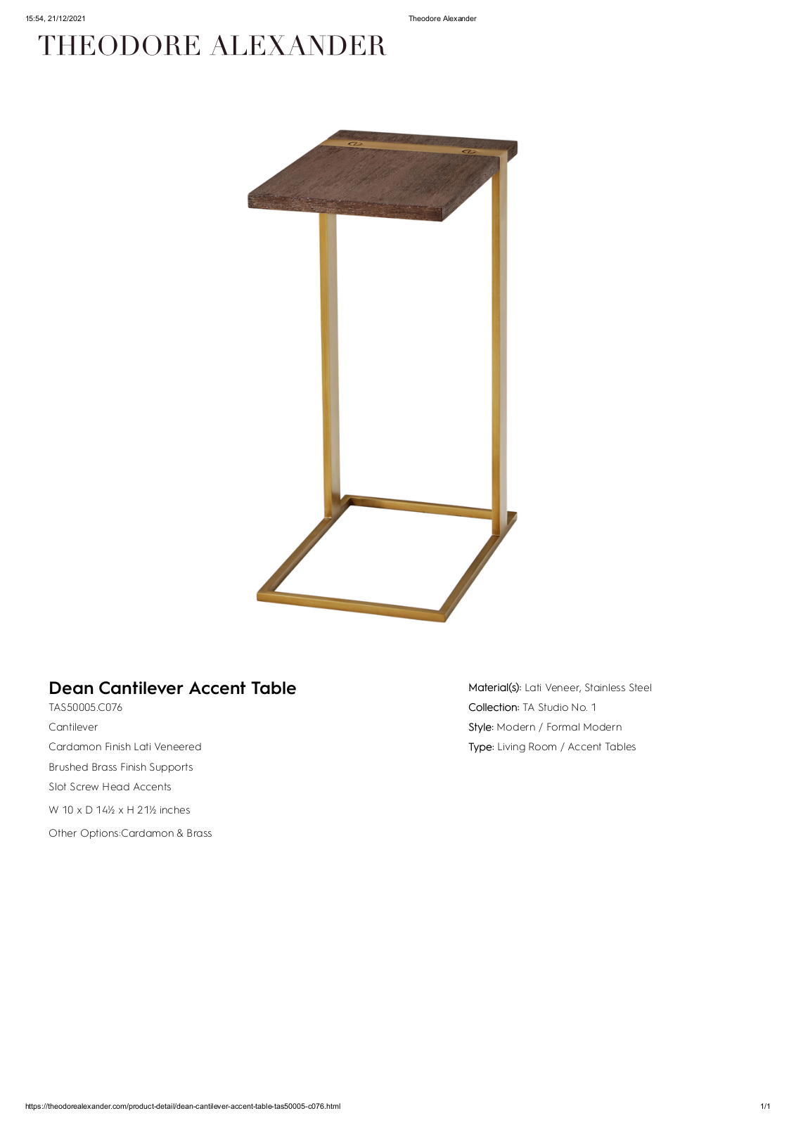 Theodore Alexander FPLJ3127 Specifications - ManualMachine.com
