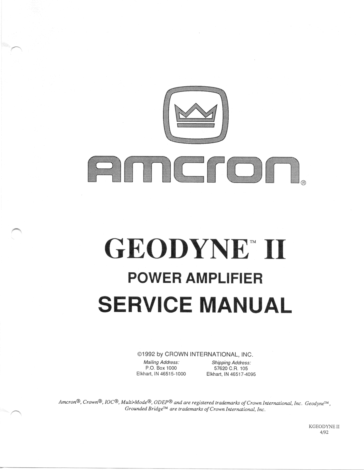 Crown Geodyne 2 Service manual