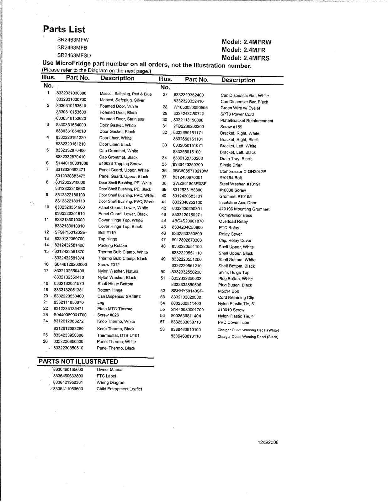 MicroFridge 23MF4R Part List - ManualMachine.com