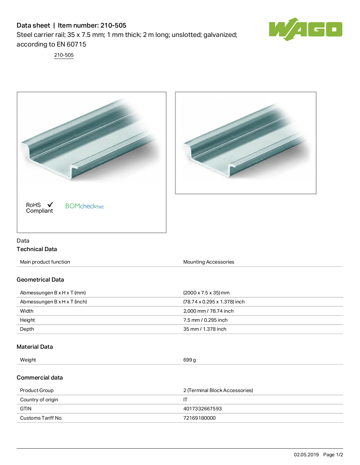 Wago 210-505 Data Sheet