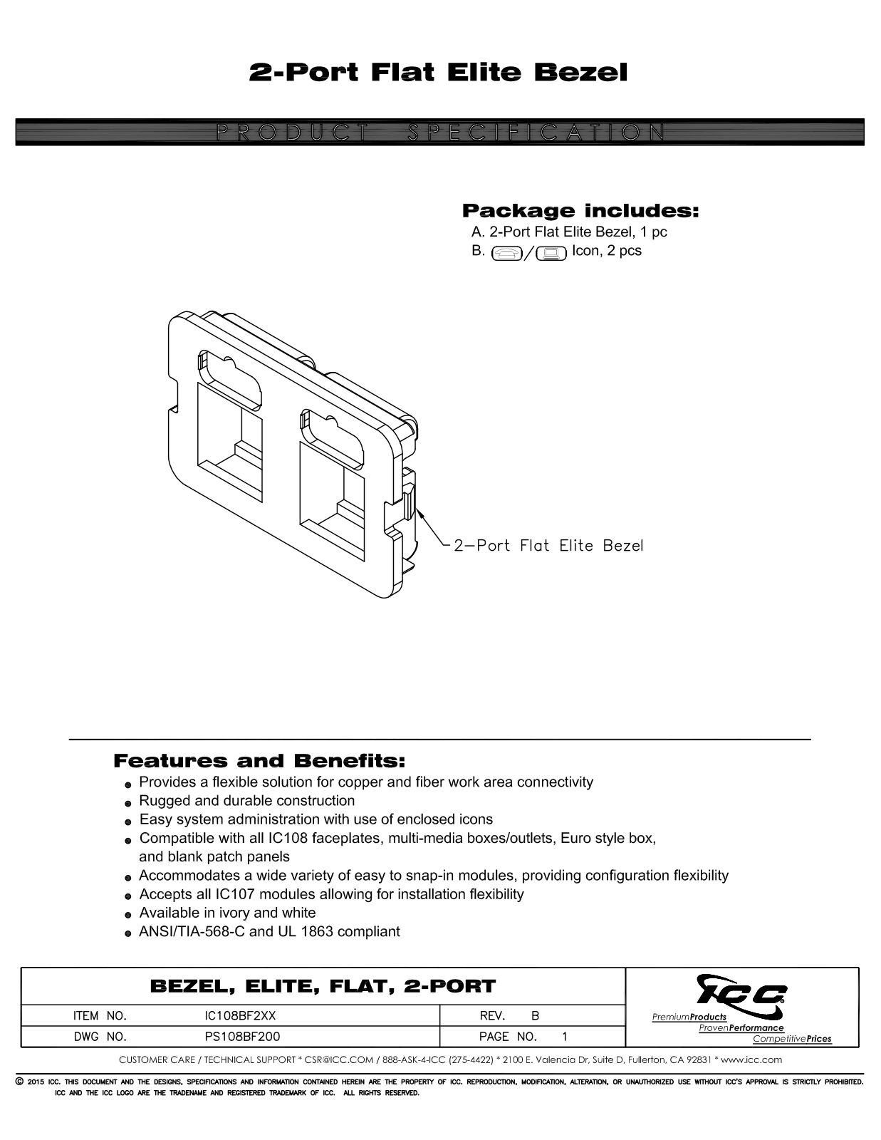 ICC IC108BF2WH Specsheet