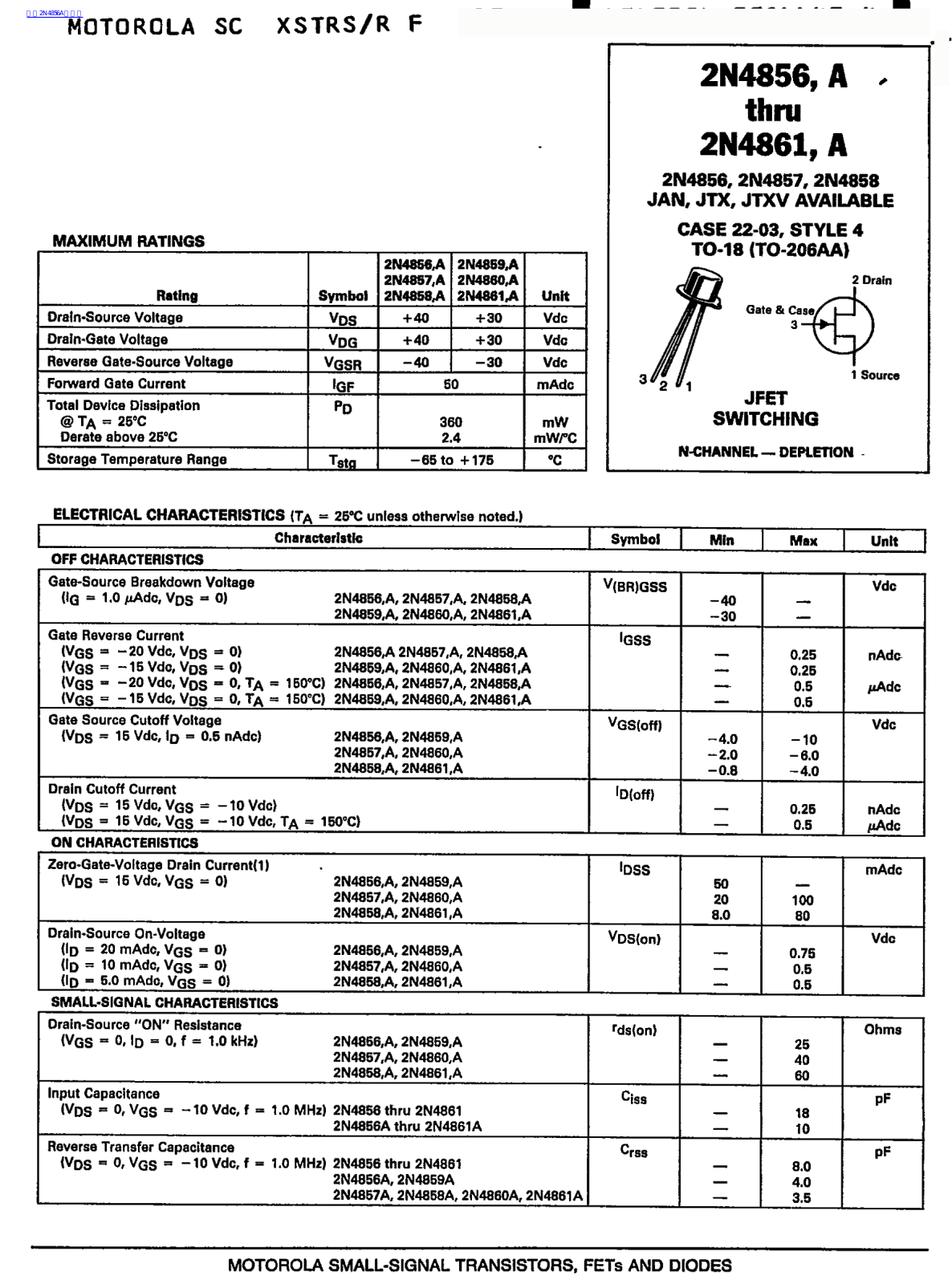 MOTOROLA 2N4856 Technical data