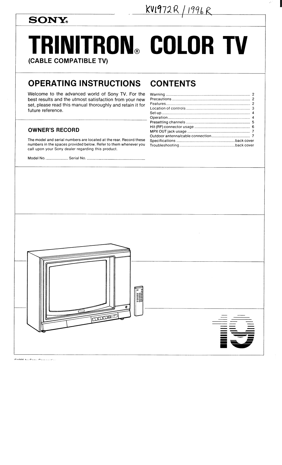 Sony KV-1972R Operating manual