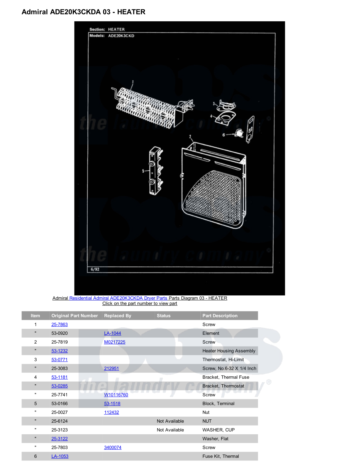 Admiral ADE20K3CKDA Parts Diagram