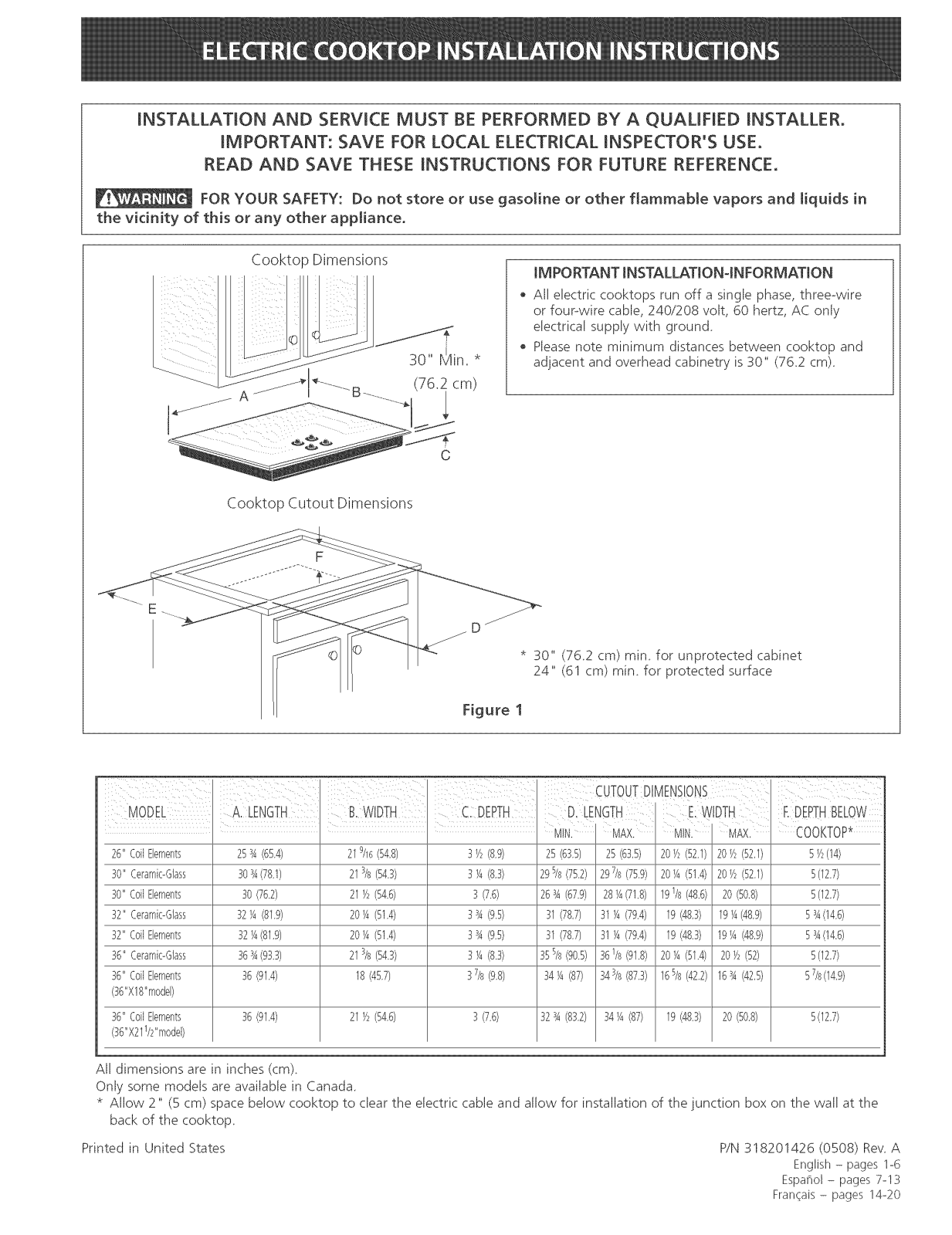 Frigidaire FEC30C4ABE, FEC30C4AQE, FEC30S6ABF, FEC30S6ASF, FEC30S6DQC Installation Guide - ManualMachine.com
