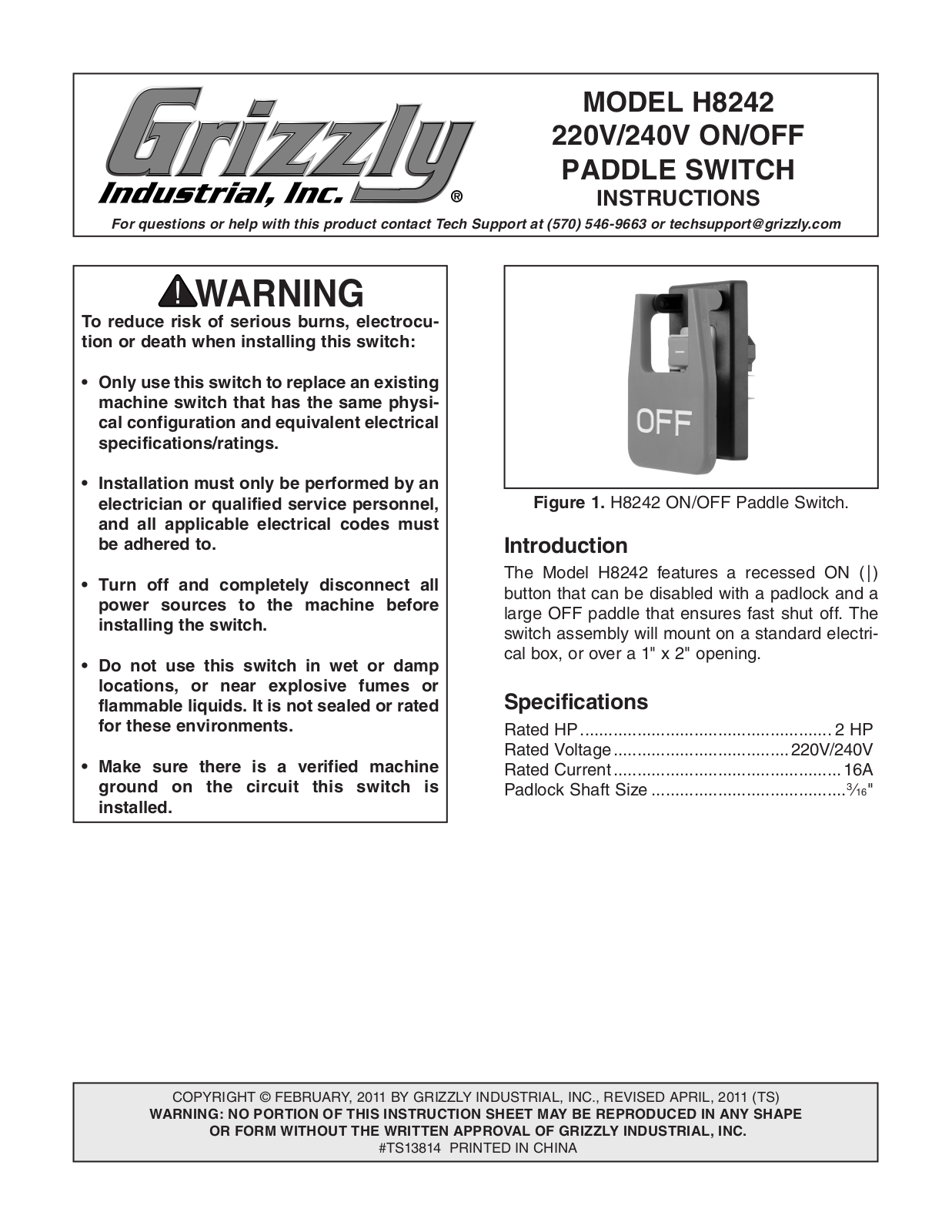 Grizzly H8242 User Manual