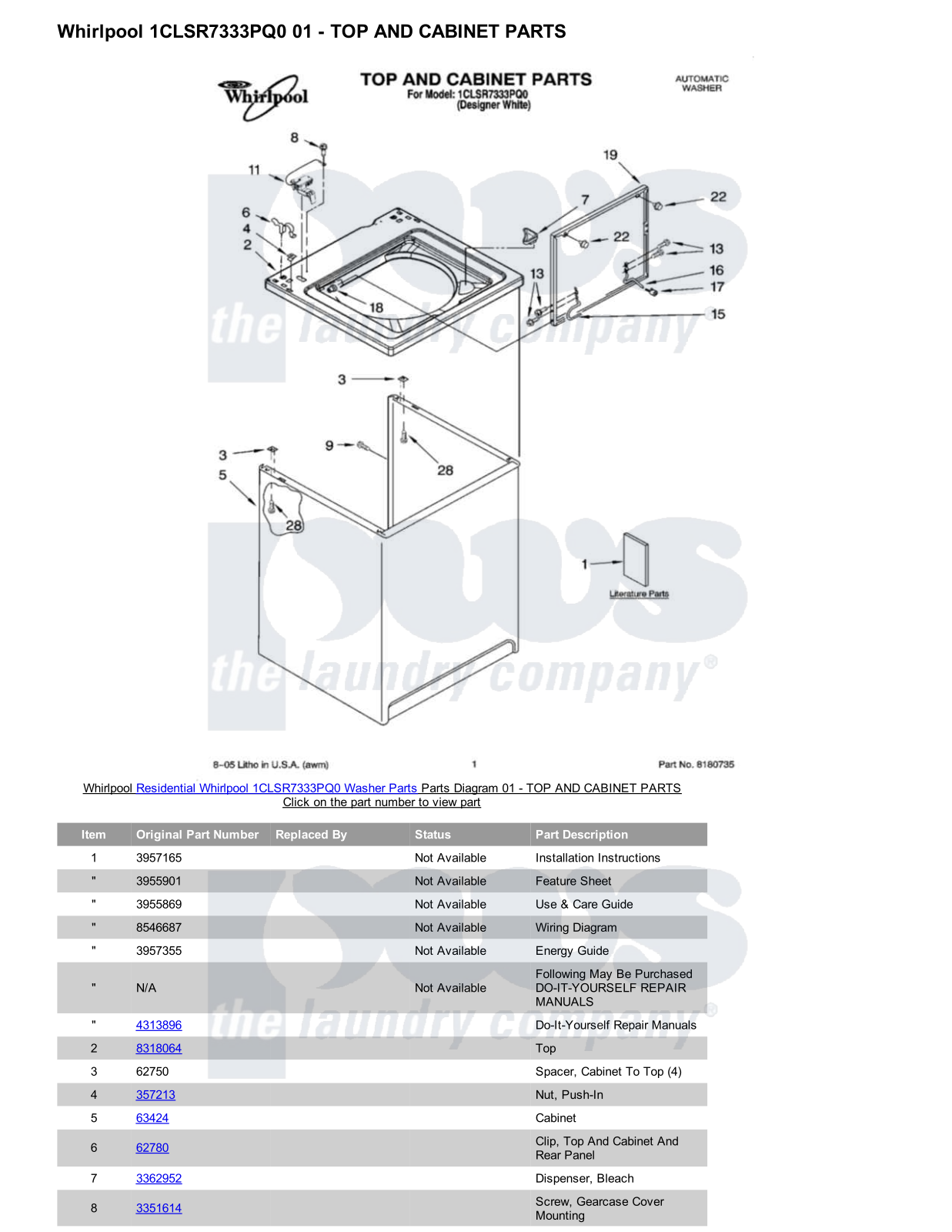 Whirlpool 1CLSR7333PQ0 Parts Diagram