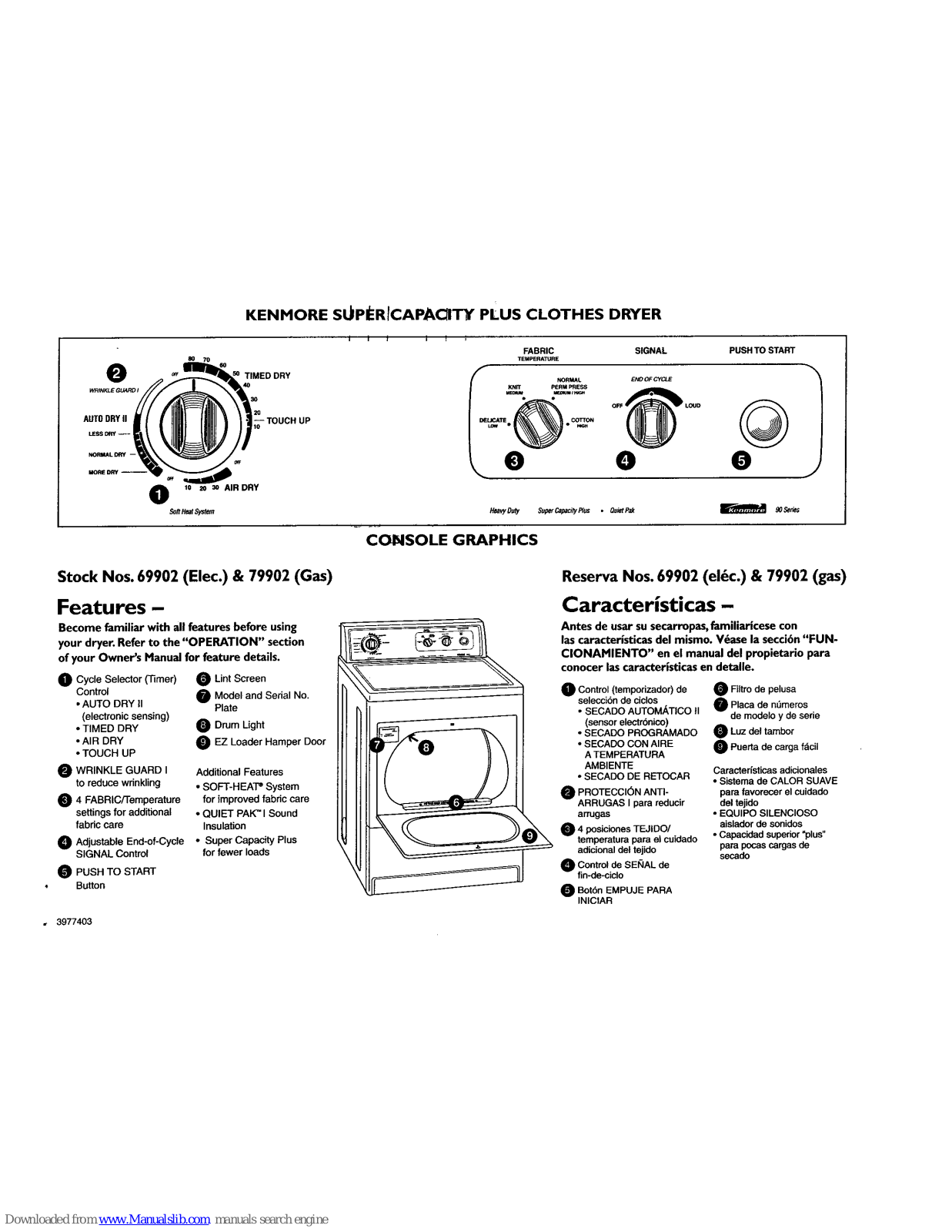 Kenmore 79902 Capacity plus clothes dryer, 79902 Features - ManualMachine.com