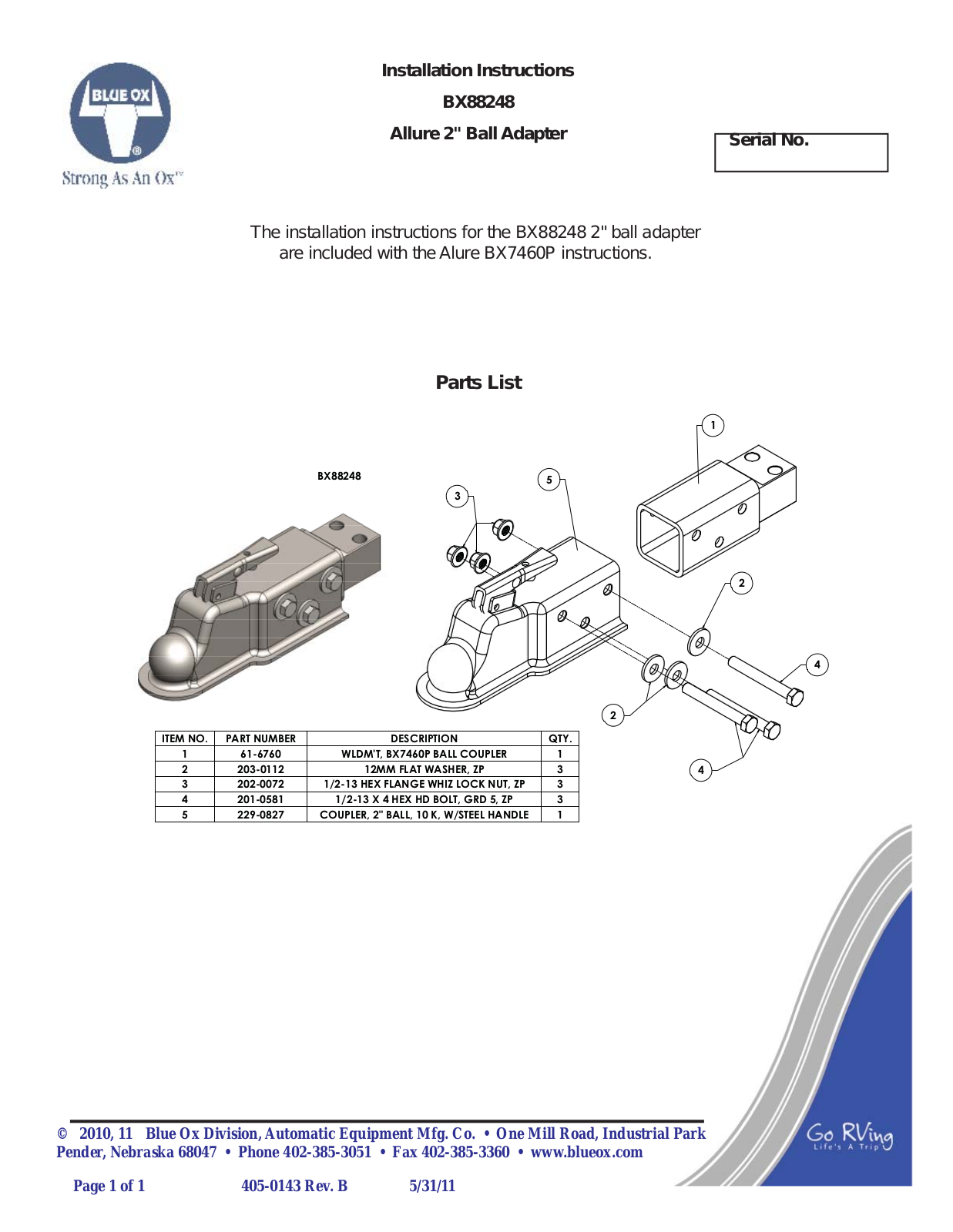 Blue Ox BX88248 User Manual