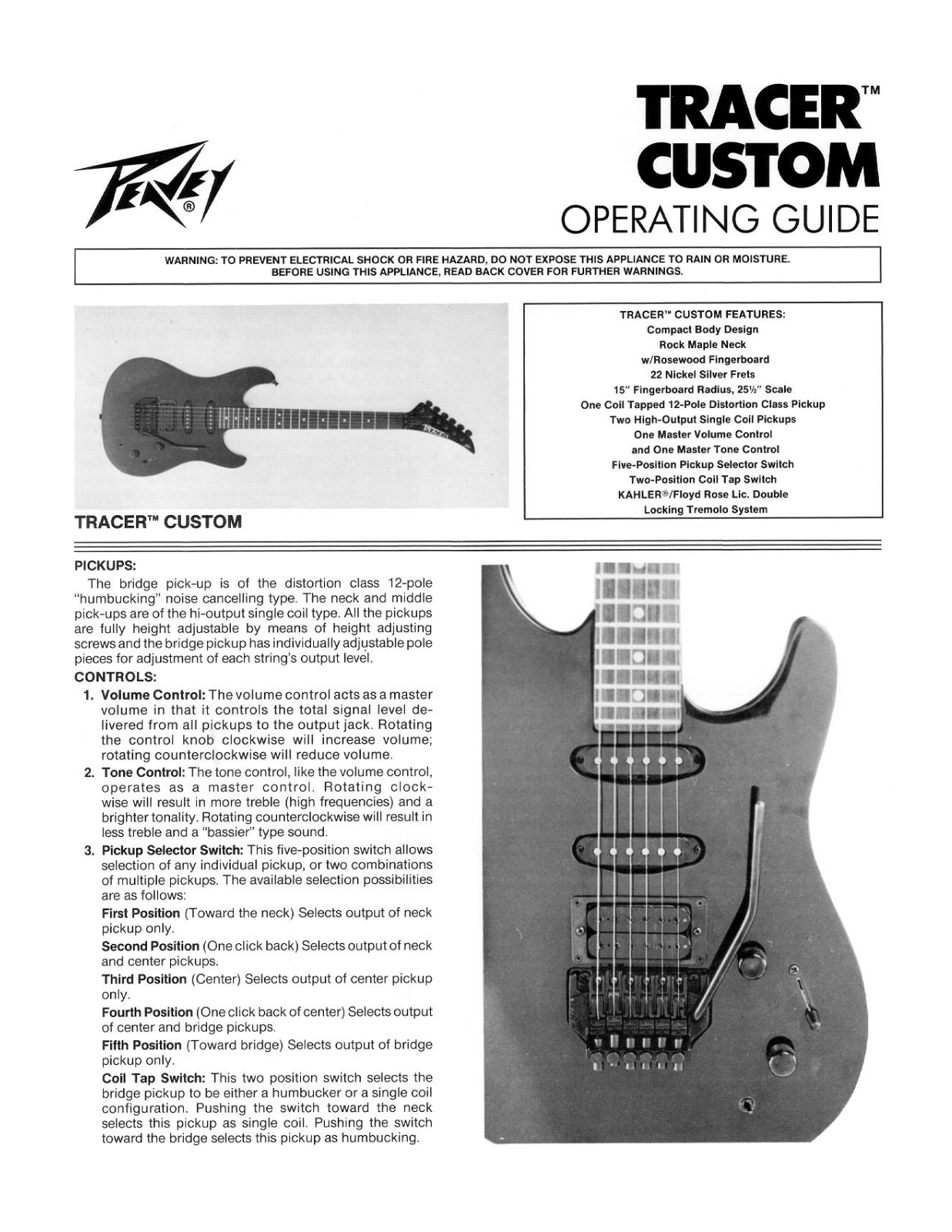 Peavey TRACER CUSTOM Operating guide