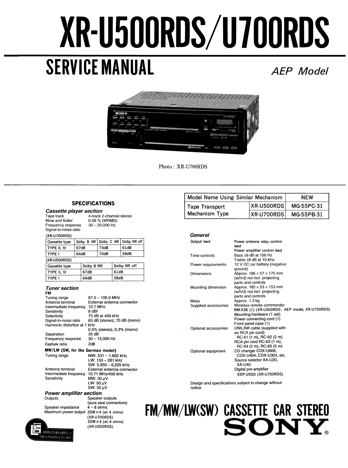 Sony XR-U500RDS, XR-U700RDS Schematic