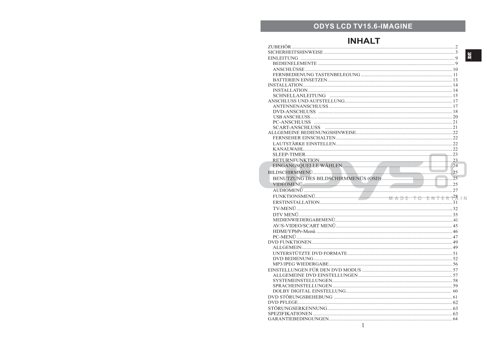 Odys LCD TV15.6-IMAGINE User Guide