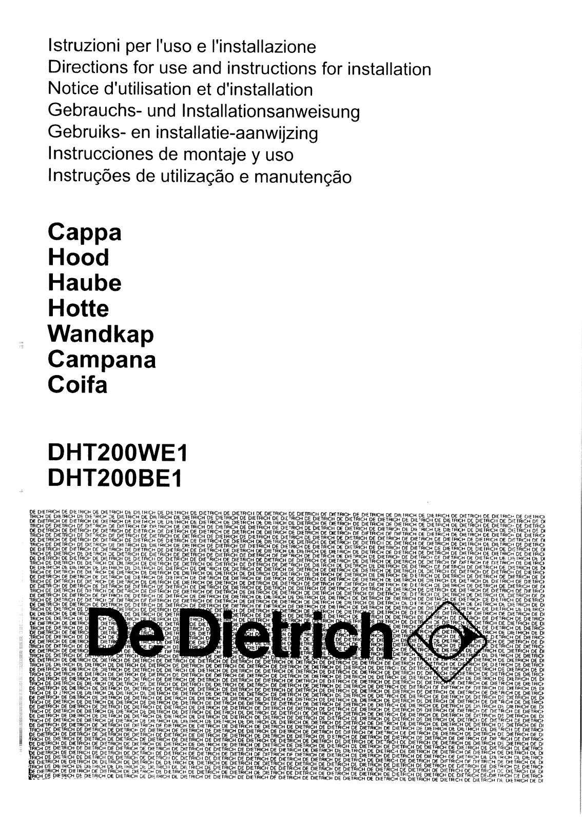 De dietrich DHT200BE1, DHT200WE1 User Manual