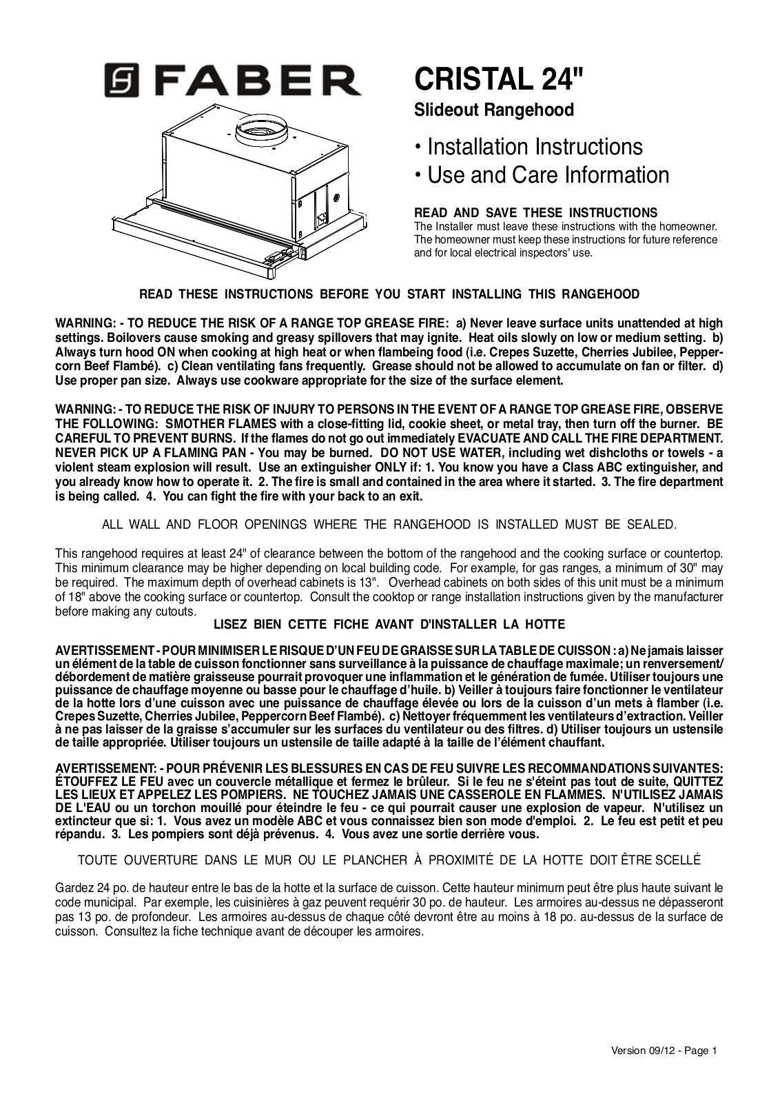 Faber CRISTAL 24 Installation Instruction