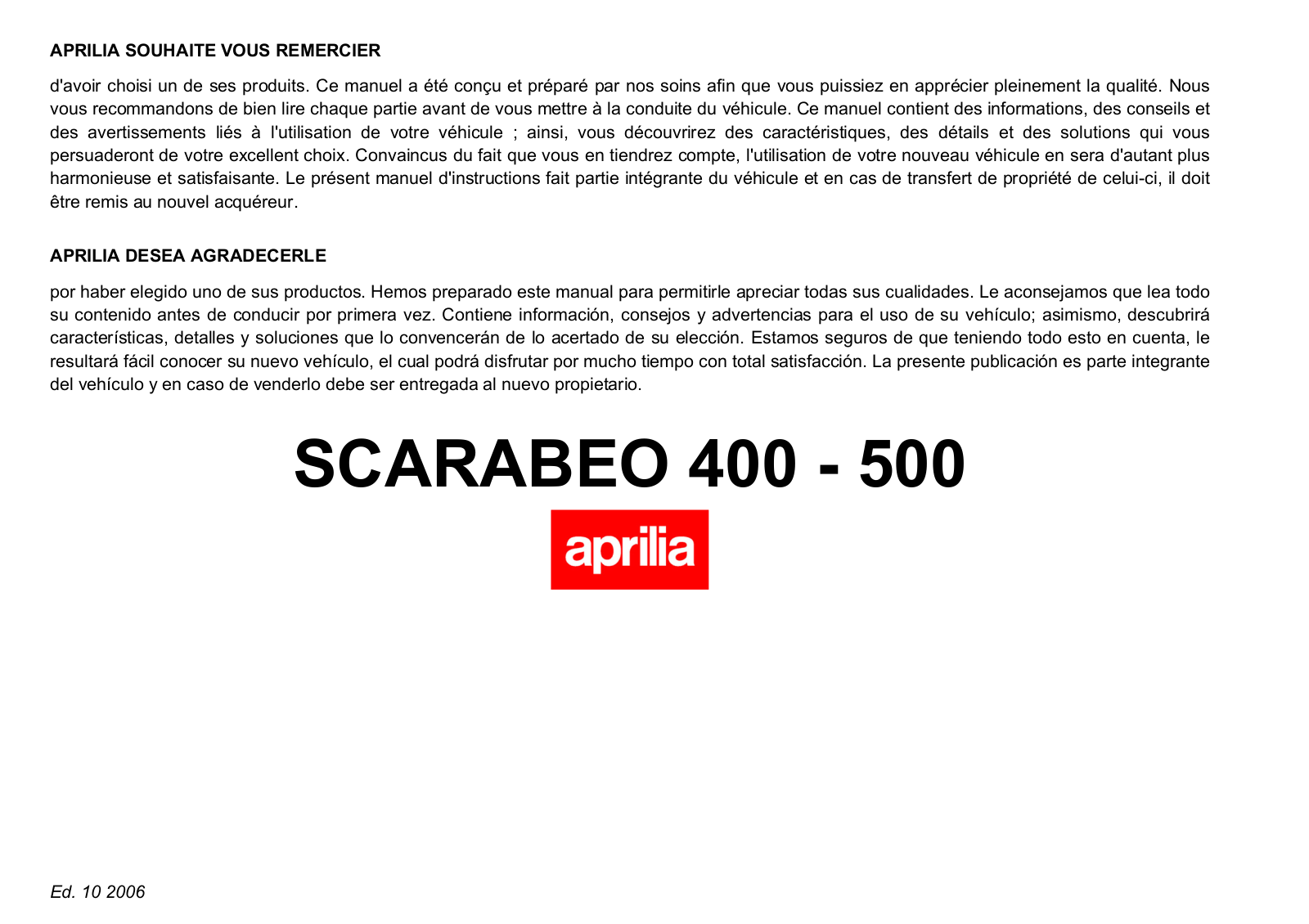 aprilia SCARABEO 400, SCARABEO 500 User Manual