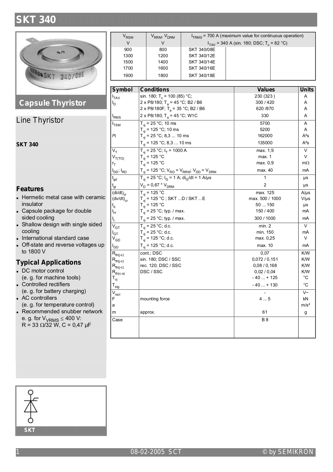 Semikron SKT340 Data Sheet