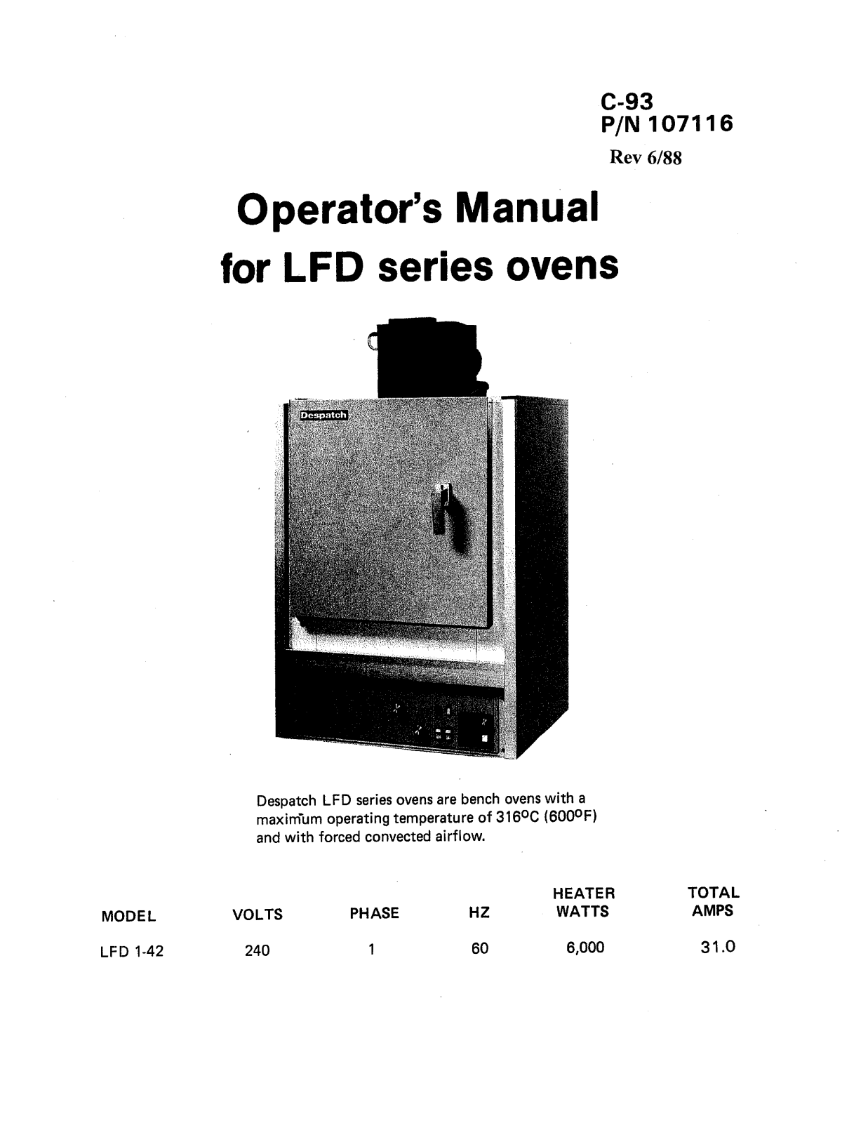 Despatch LFD1-42-2 Specifications