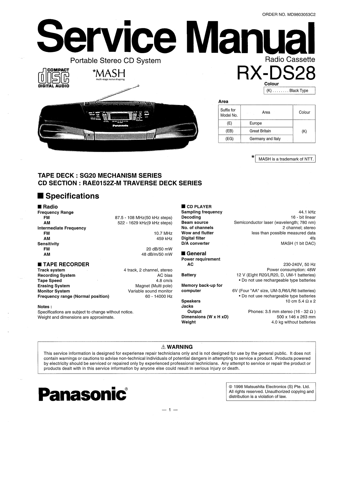 Panasonic RXDS-28 Service manual