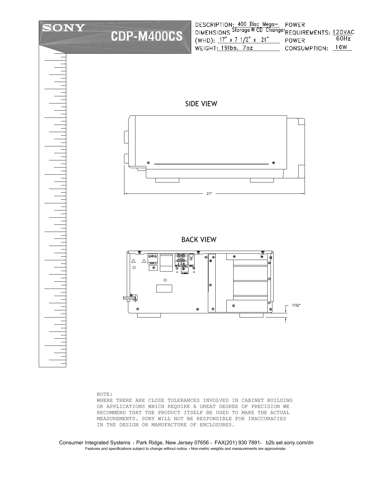 Sony CDP-M400CS Dimensions Diagrams