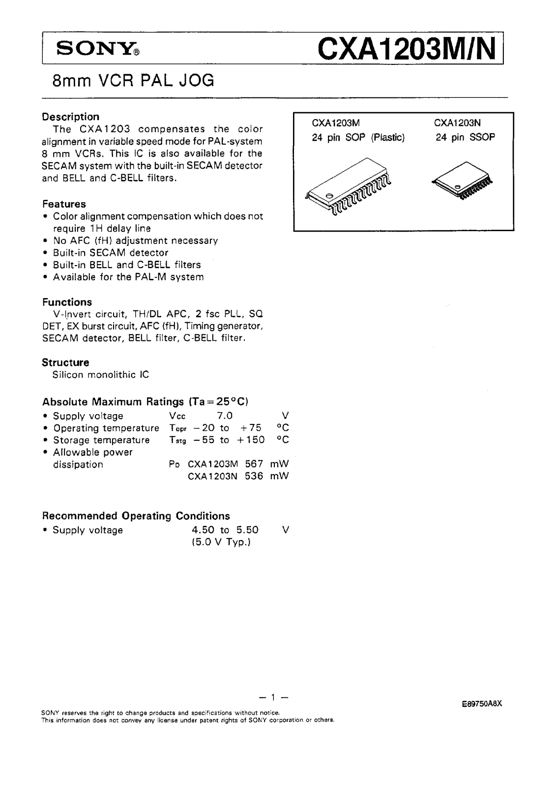 Sony CXA1203N, CXA1203M Datasheet