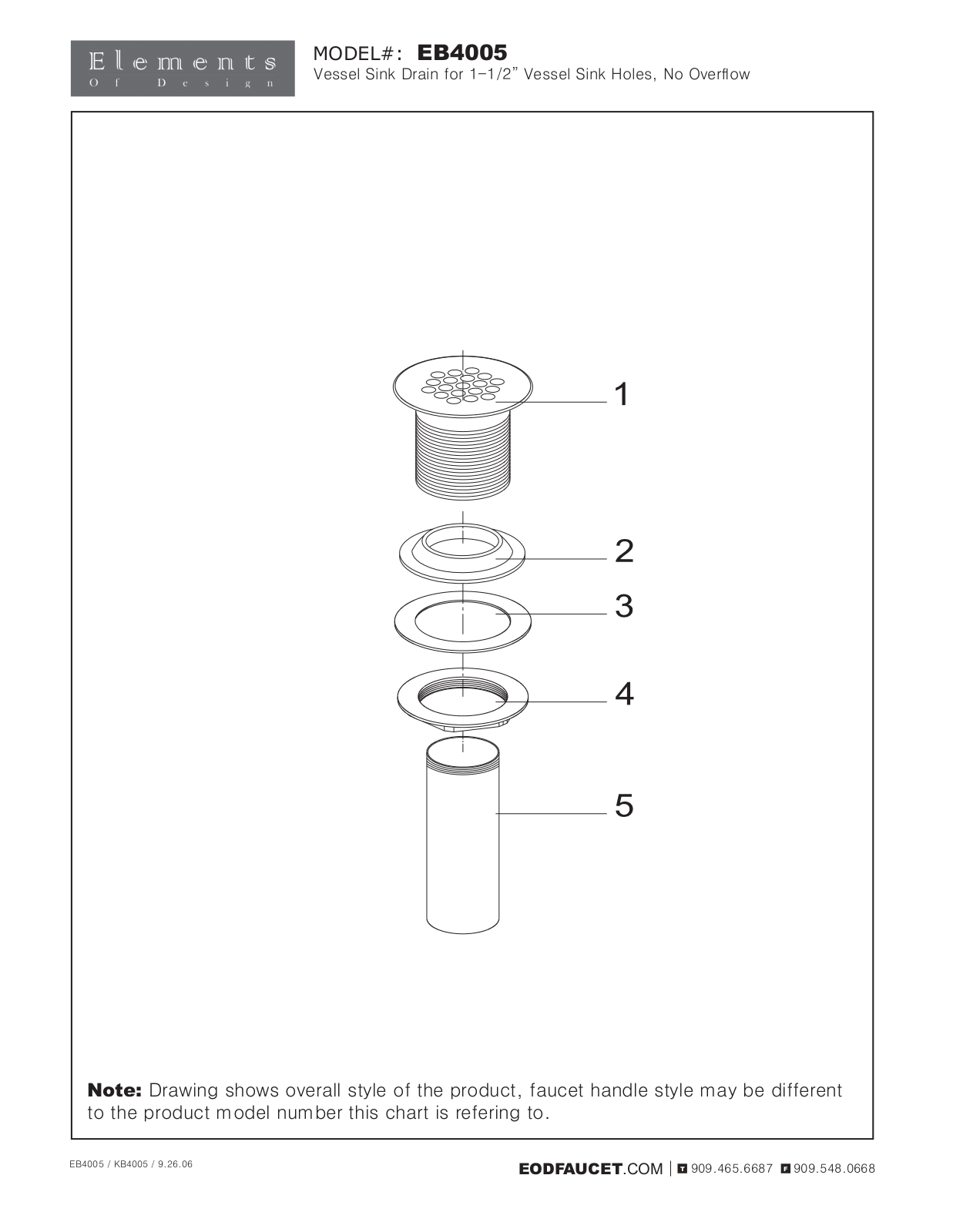 Elements of Design EDE3888 Specifications - Oil Rubbed Bronze - ManualMachine.com