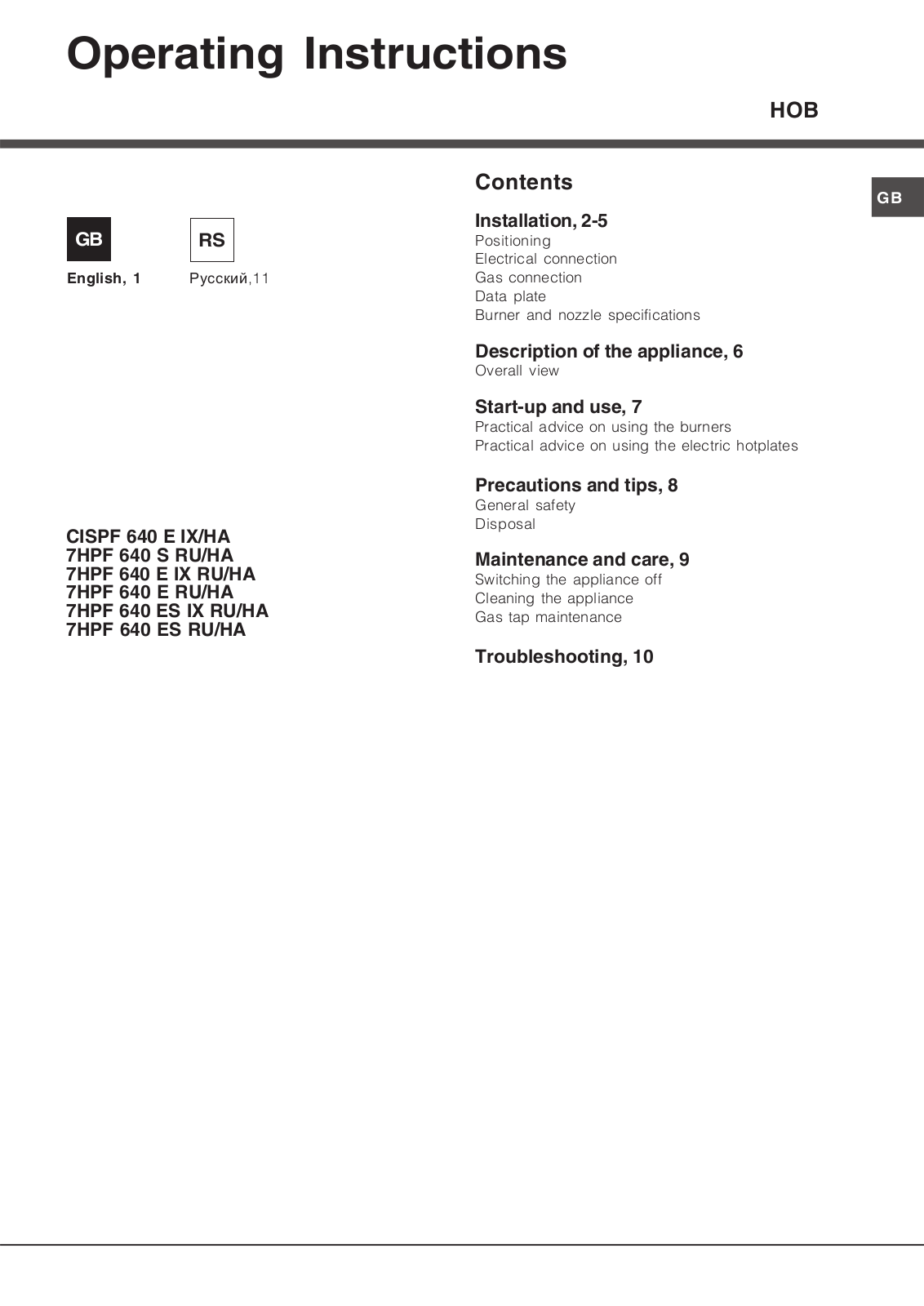 Hotpoint-ariston CISPF 640 E User Manual