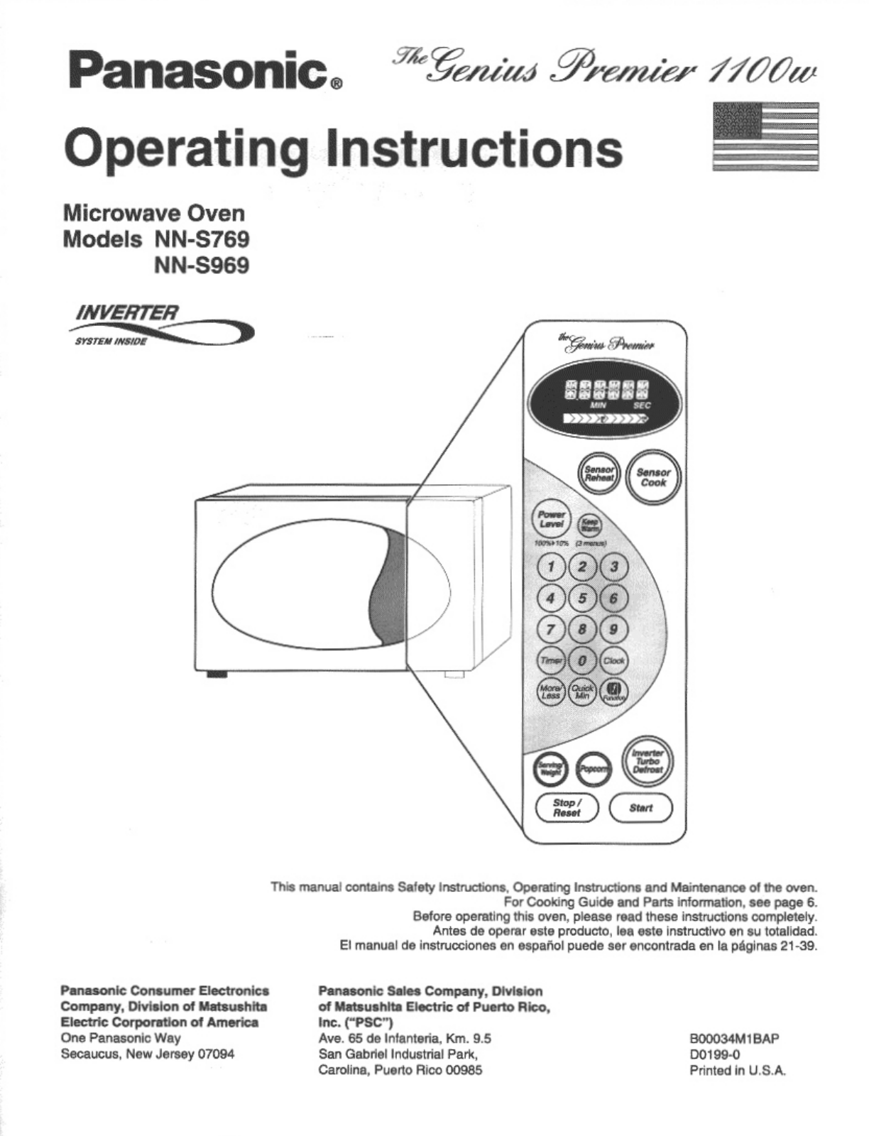 Panasonic NN-S769LA, NN-S969WA, NN-S969BAS, NN-S969BA, NN-S769WA User Manual