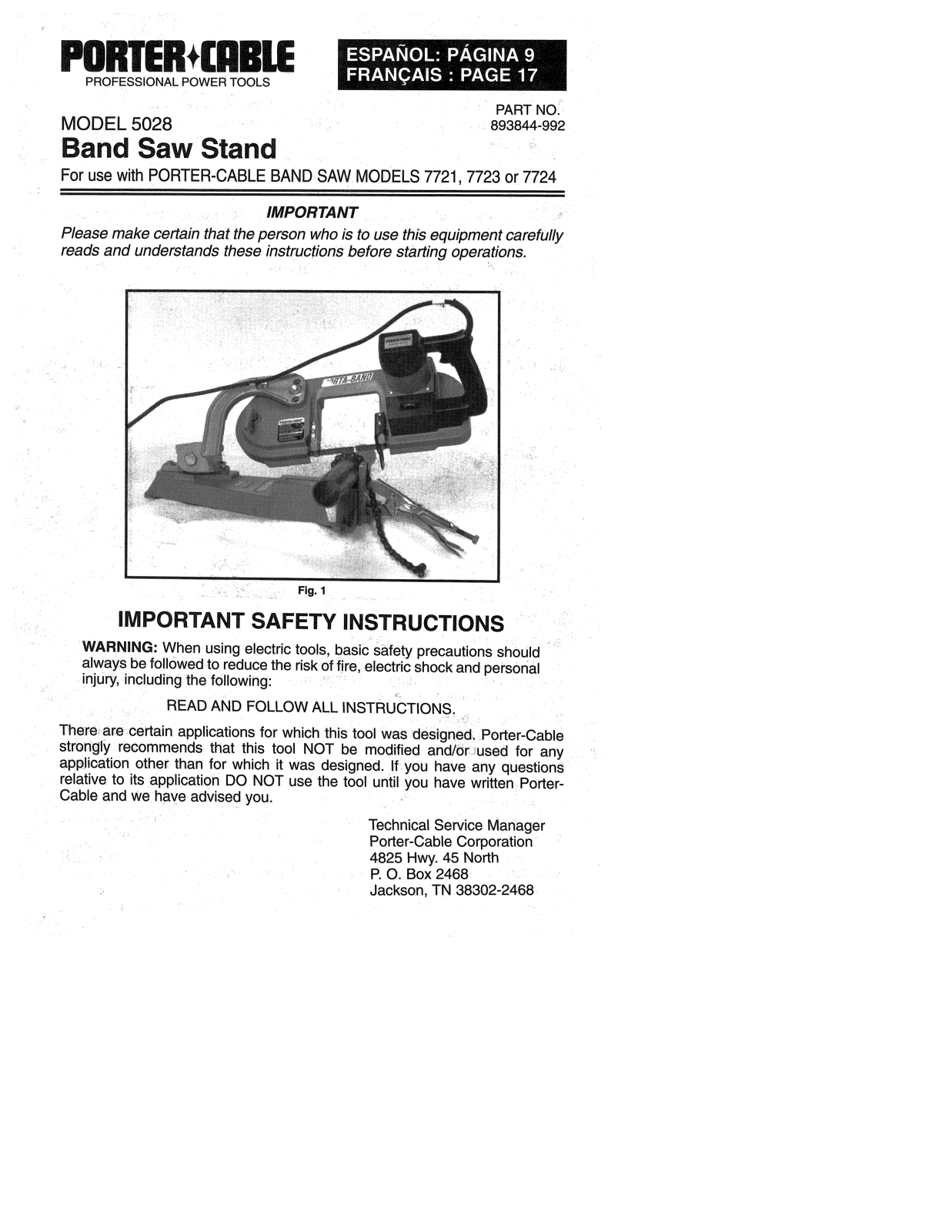 Porter-Cable 5028, 7723, 7721 User Manual