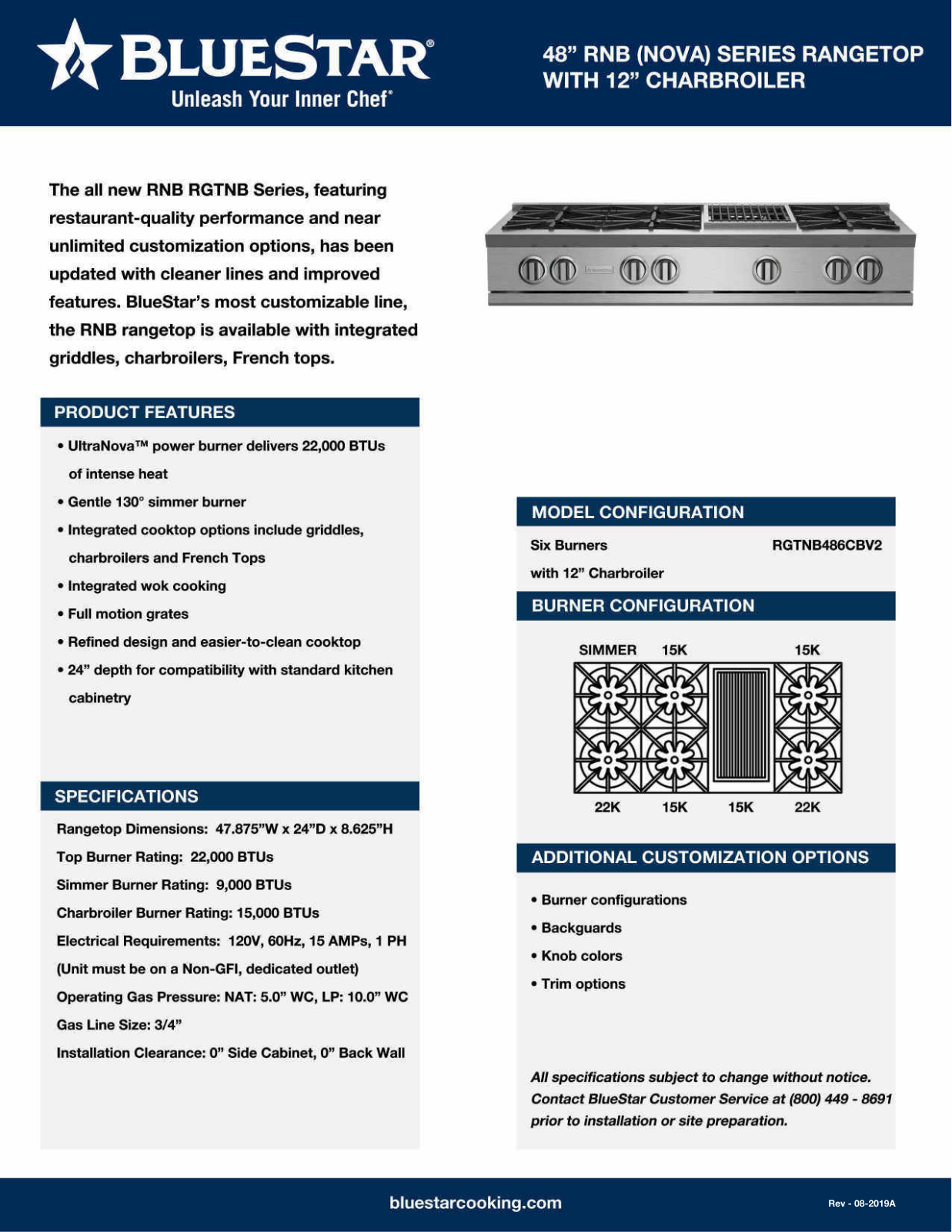 BlueStar RGTNB486CBV2LPLT Specifications