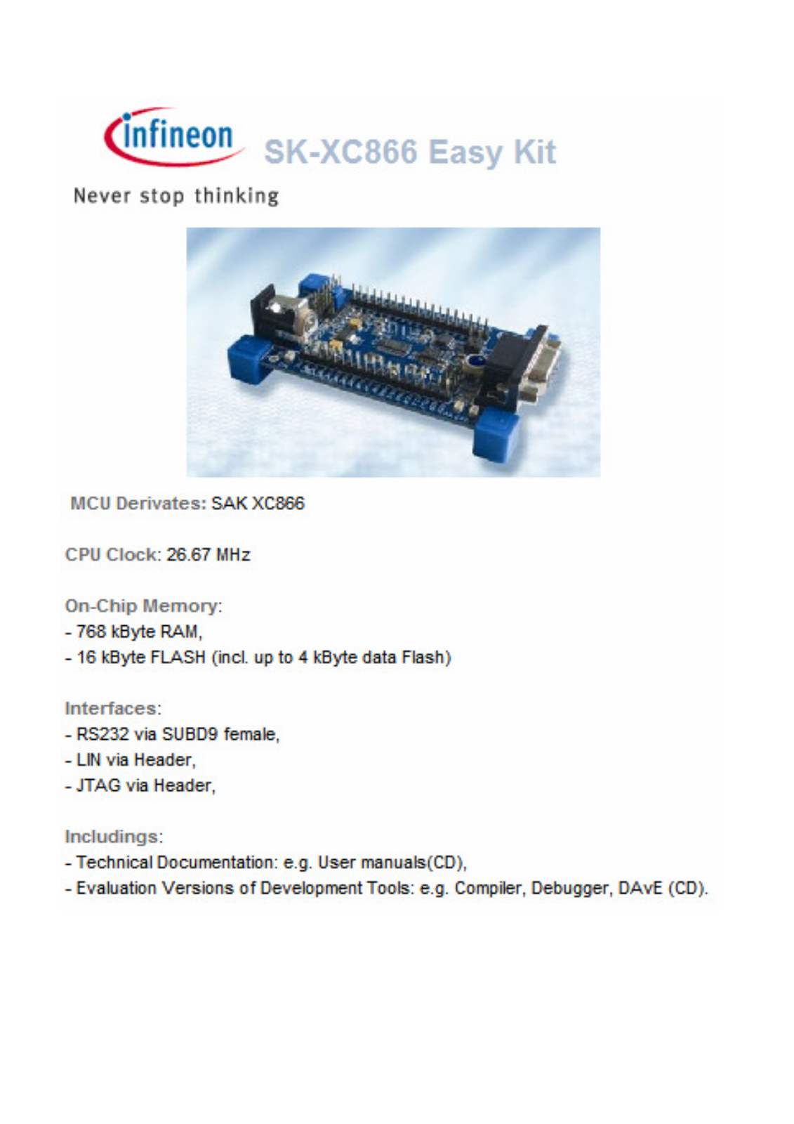 INFINEON SK-XC866 User Manual