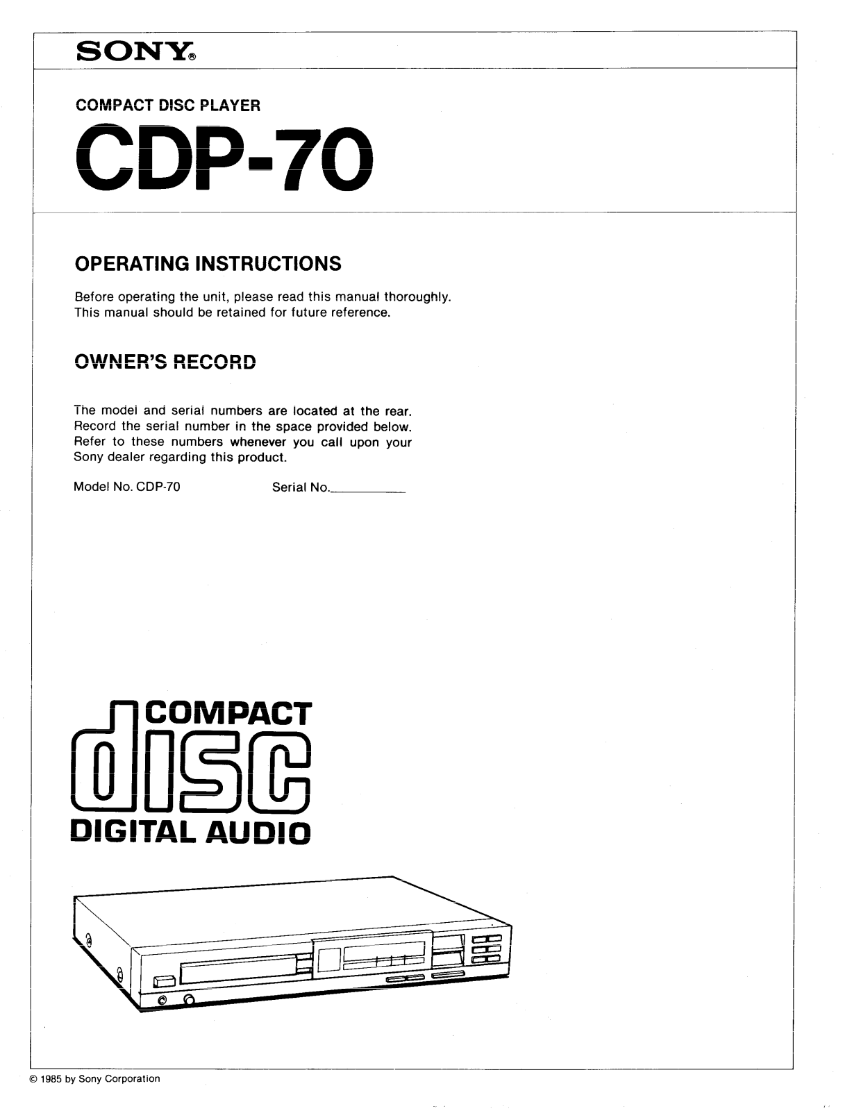 Sony CDP-70 Owners manual