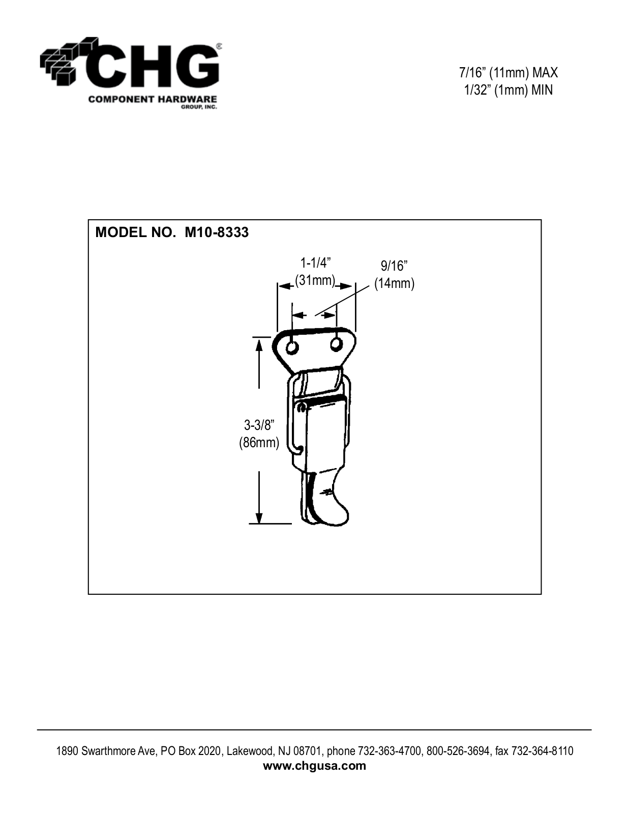 Component Hardware M10-8333 User Manual