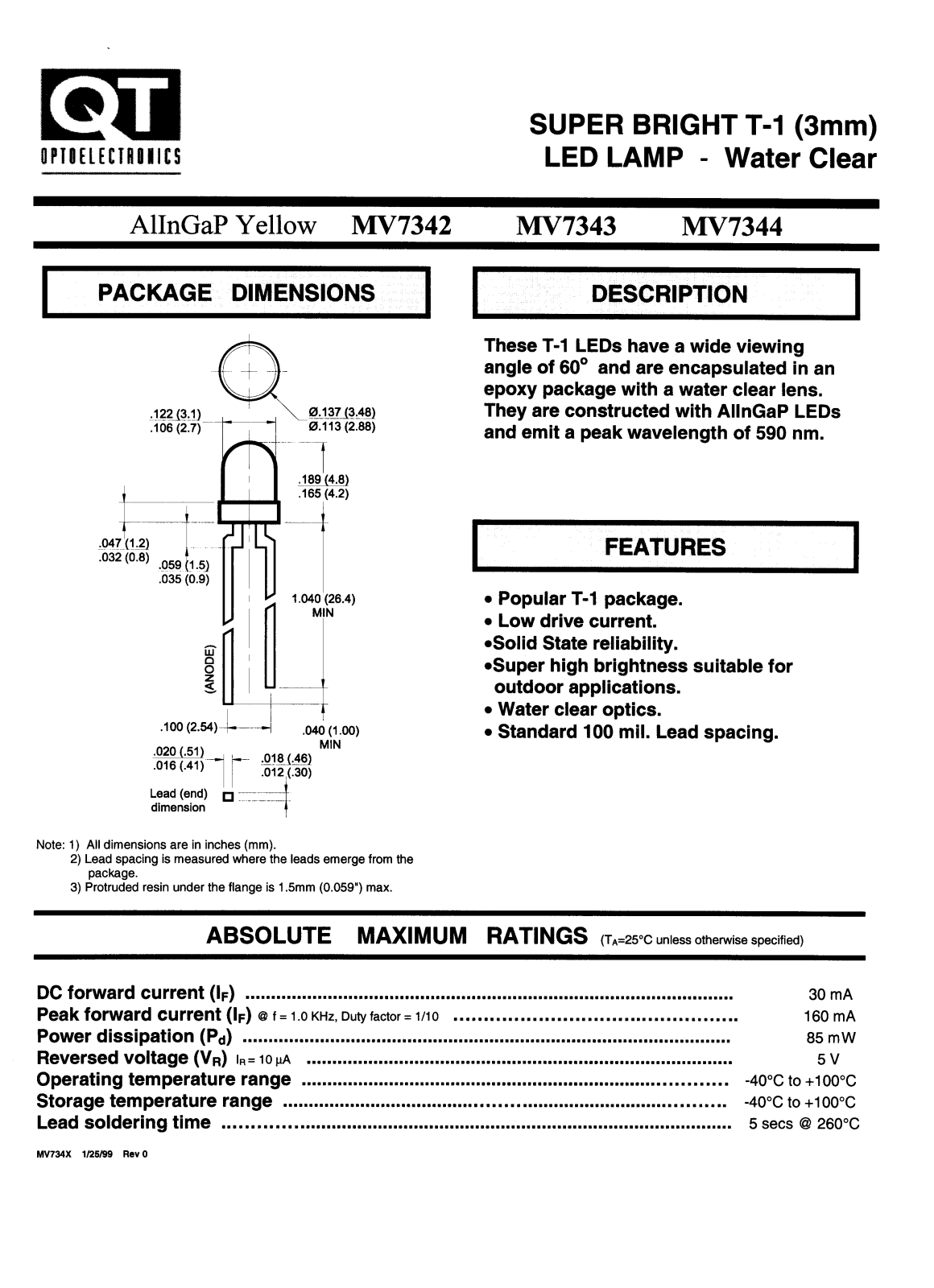 QT MV7342, MV7344, MV7343 Datasheet