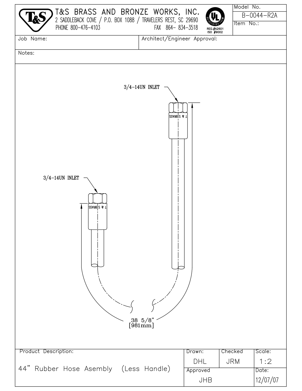 T&S Brass B-0044-R2A User Manual