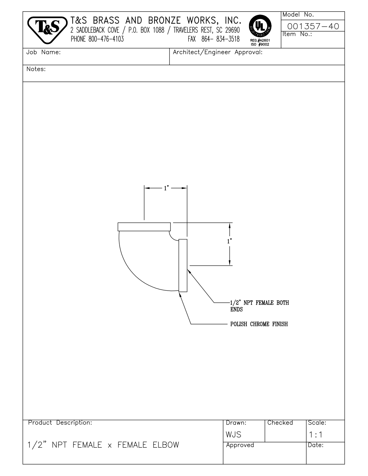 T&S Brass 001357-40 User Manual