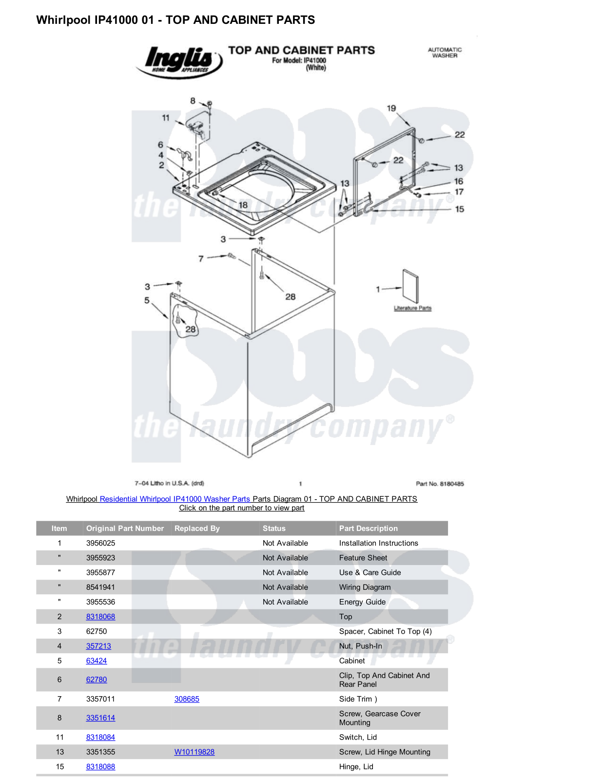 Whirlpool IP41000 Parts Diagram