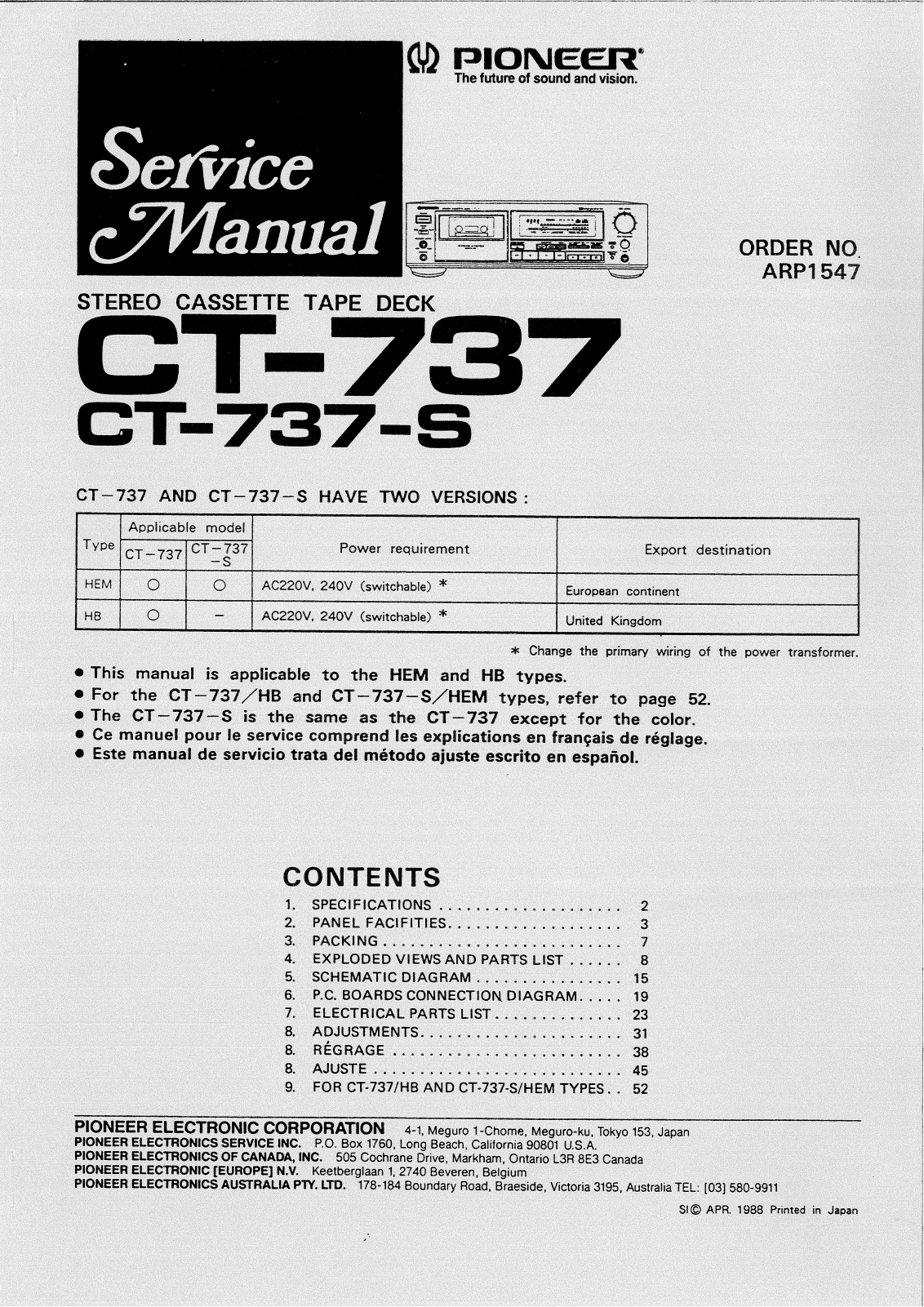 Pioneer CT-737, CT-737-S Service manual