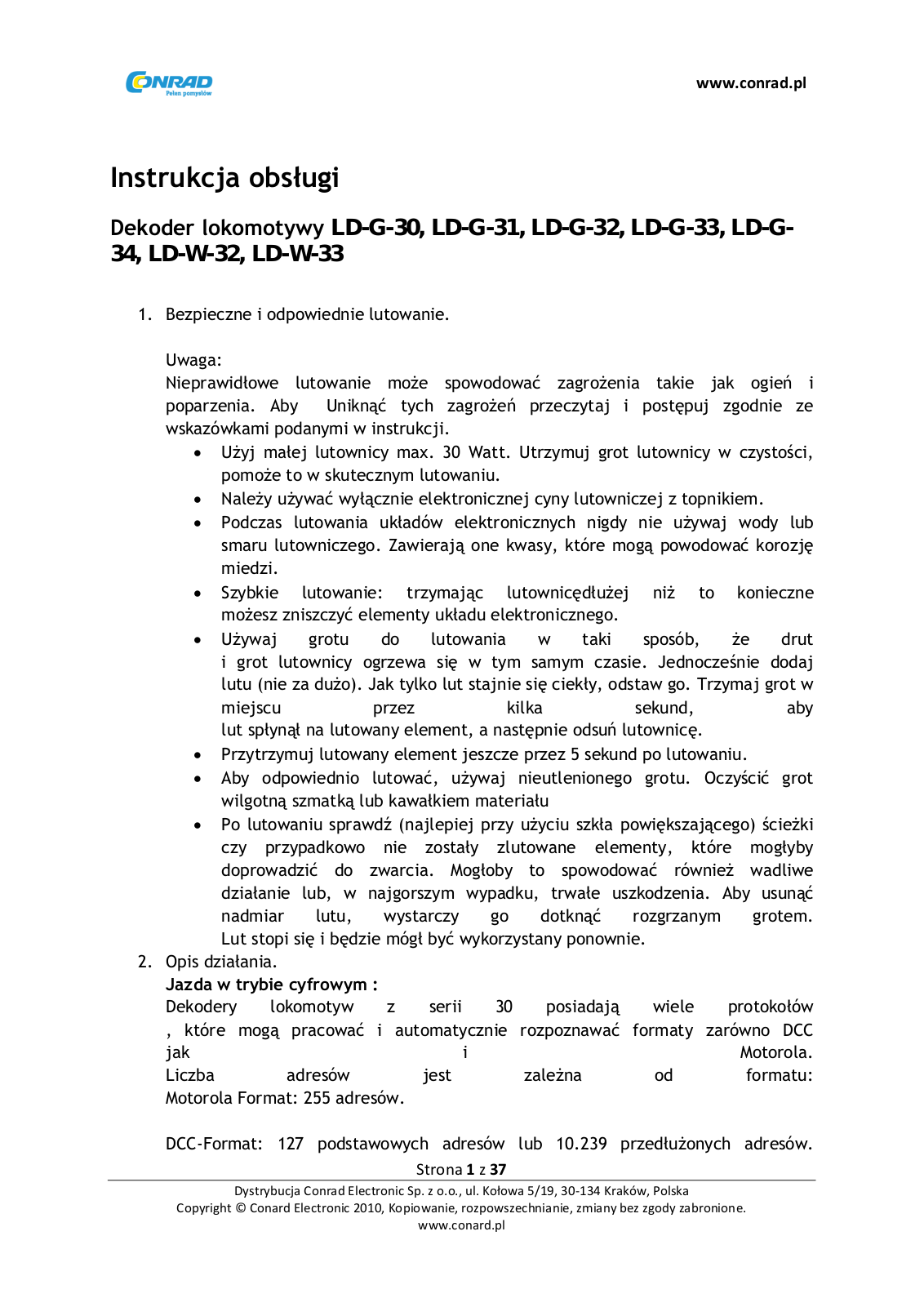 TAMS Elektronik LD-G-30, LD-G-31, LD-G-32, LD-G-33, LD-G-34 User manual