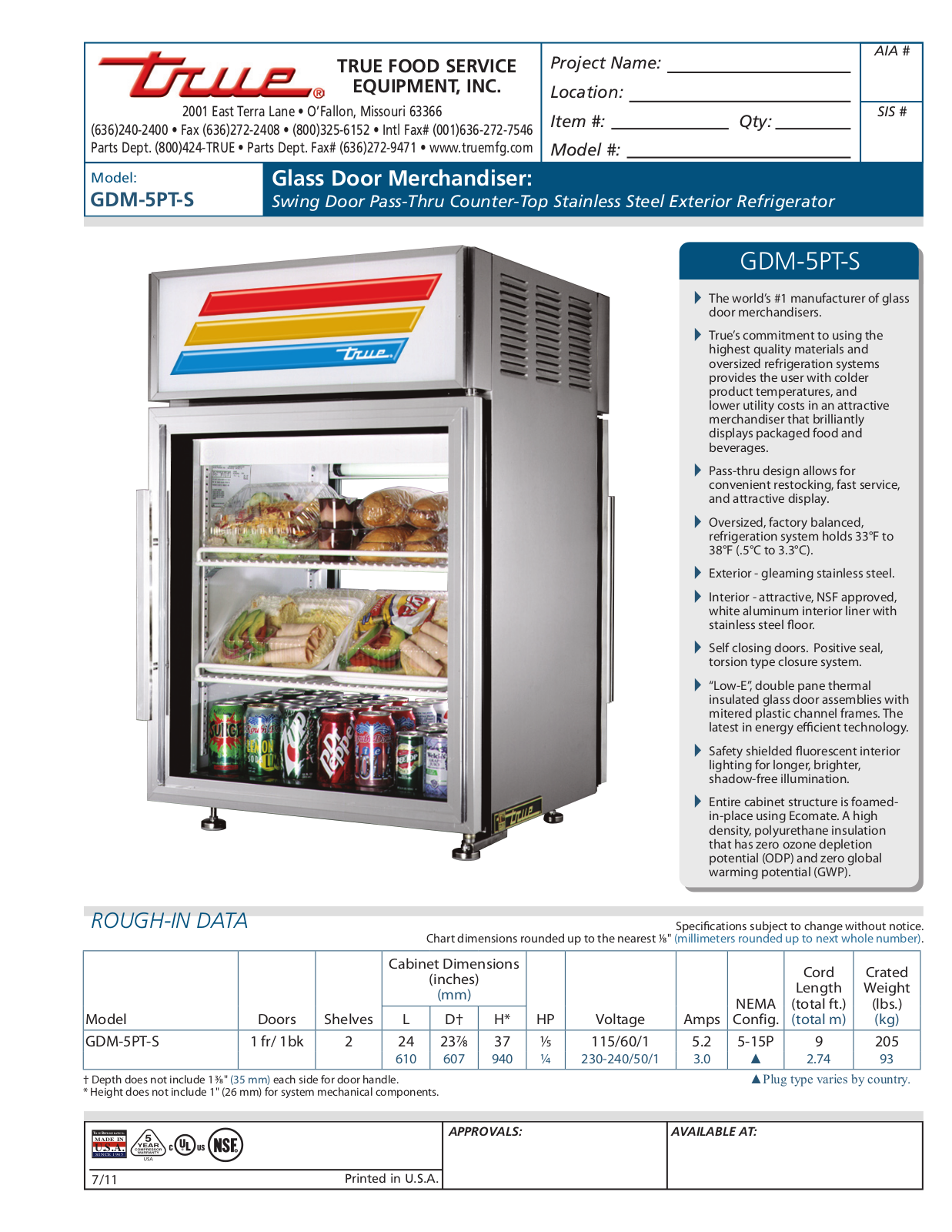 True GDM-5PT-S User Manual