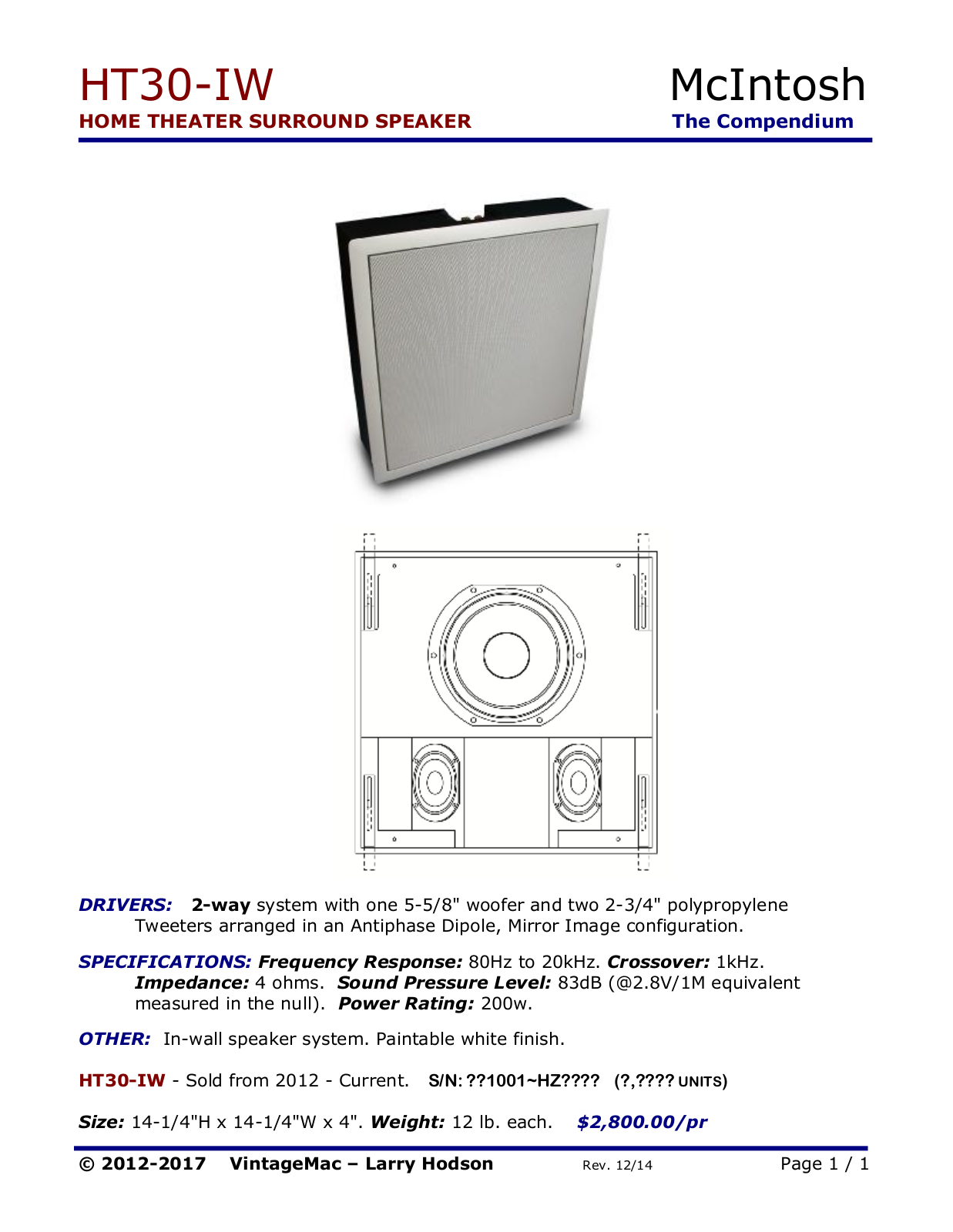 McIntosh HT30-IW User Manual