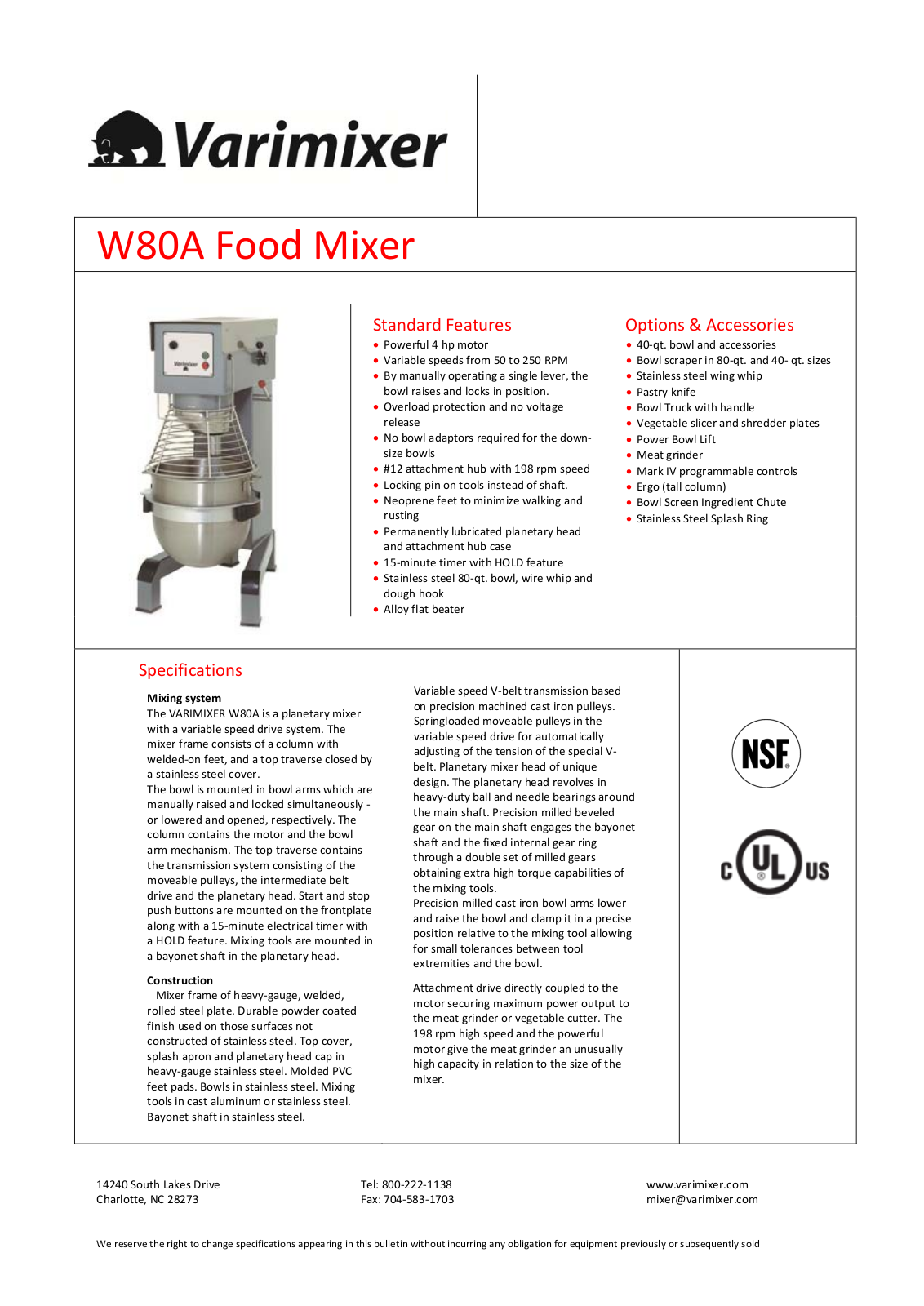 Varimixer W80A User Manual