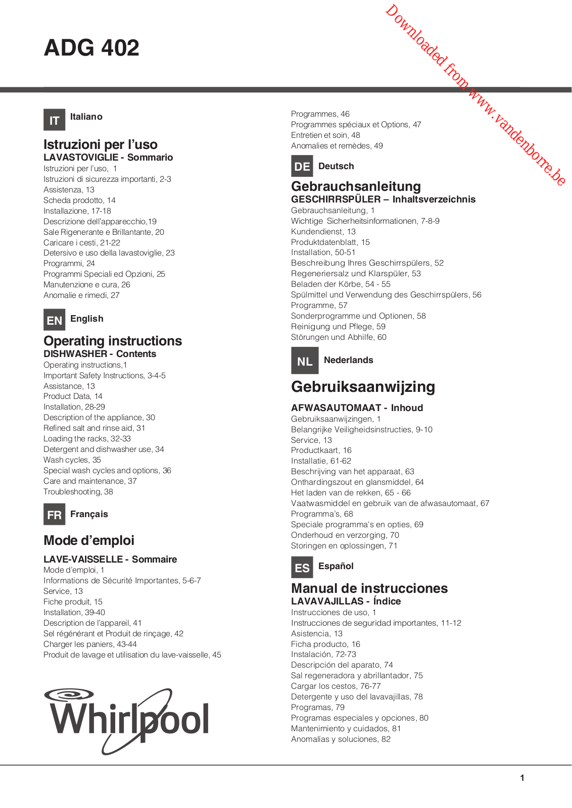 WHIRLPOOL ADG 402 User Manual